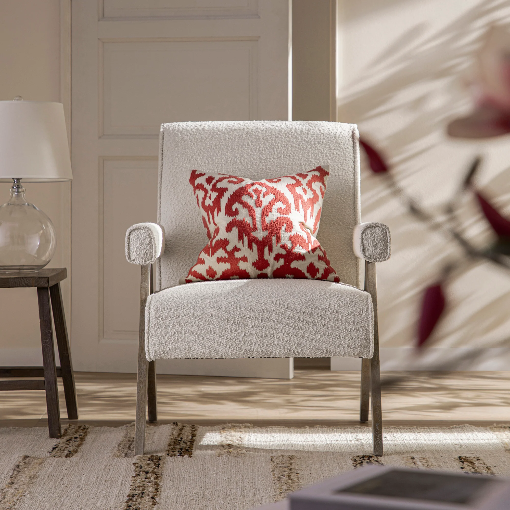 Chinnor Beige Boucle Weathered Oak Frame Accent Chair - Image 2