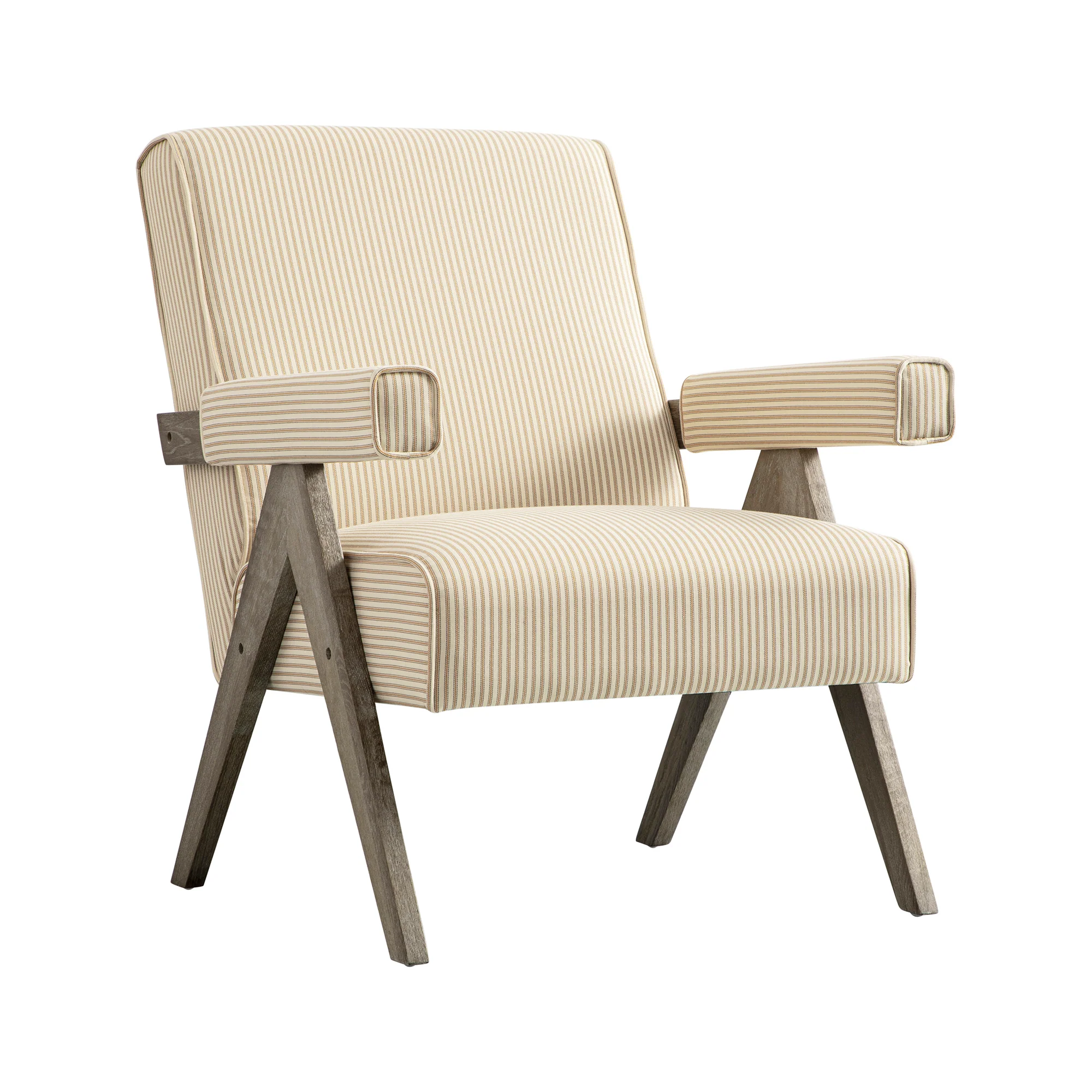 Chinnor Ochre Striped Linen Blend Weathered Oak Frame Accent Chair - Image 7