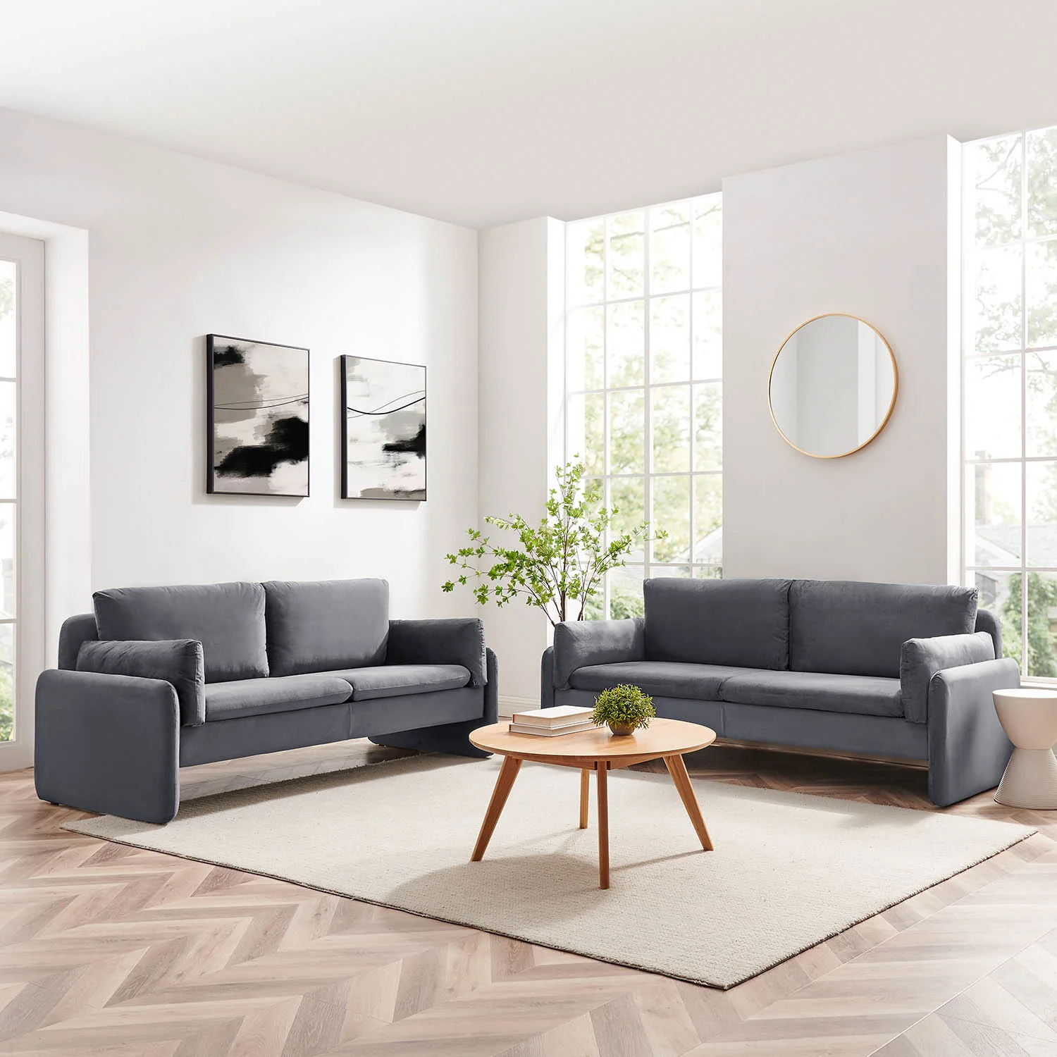 Clapham 3-Seater Grey Velvet Fabric Sofa - Image 3