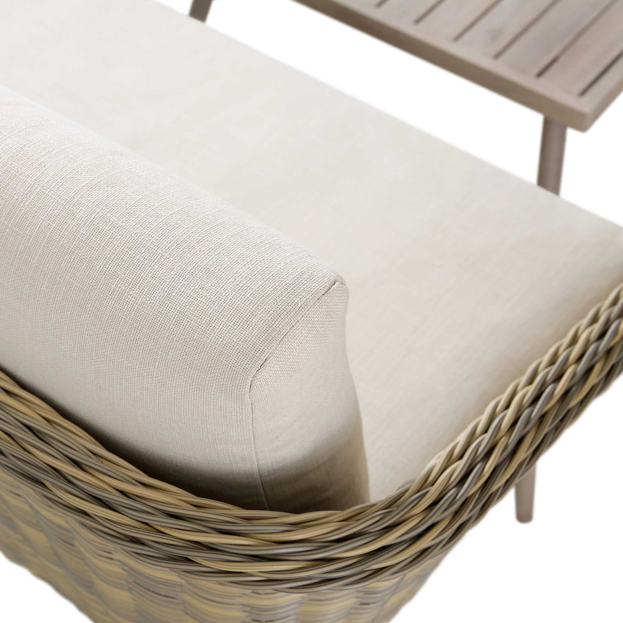 Cliveden Outdoor Aluminium Washed Wood Effect and Round Wicker Rattan Corner Sofa Set - Image 10