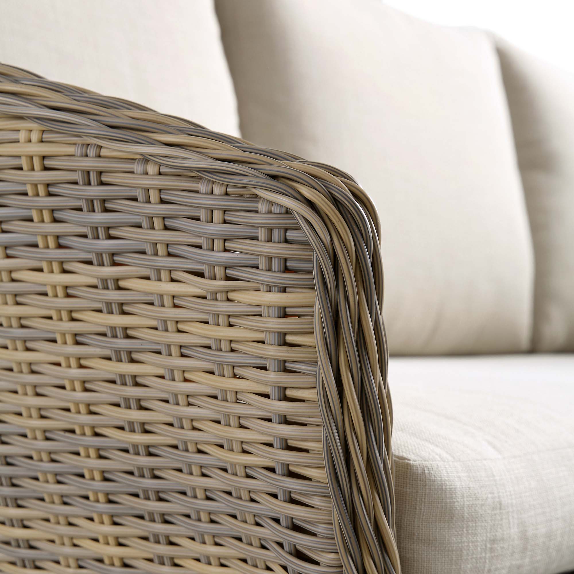 Cliveden Outdoor Aluminium Washed Wood Effect and Round Wicker Rattan Corner Sofa Set - Image 9