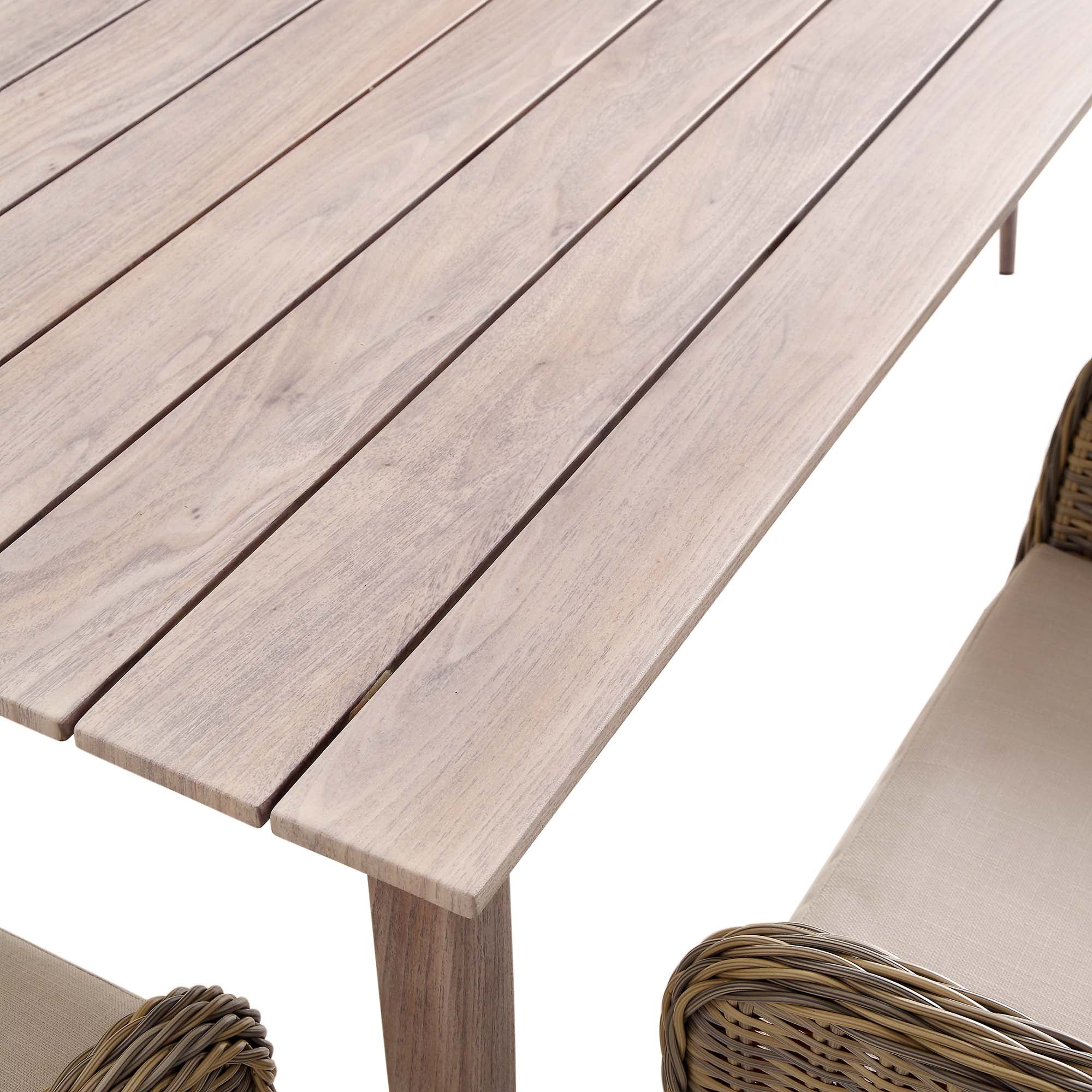 Cliveden Outdoor Aluminium Washed Wood Effect and Round Wicker Rattan 6-Seater Dining Set - Image 11