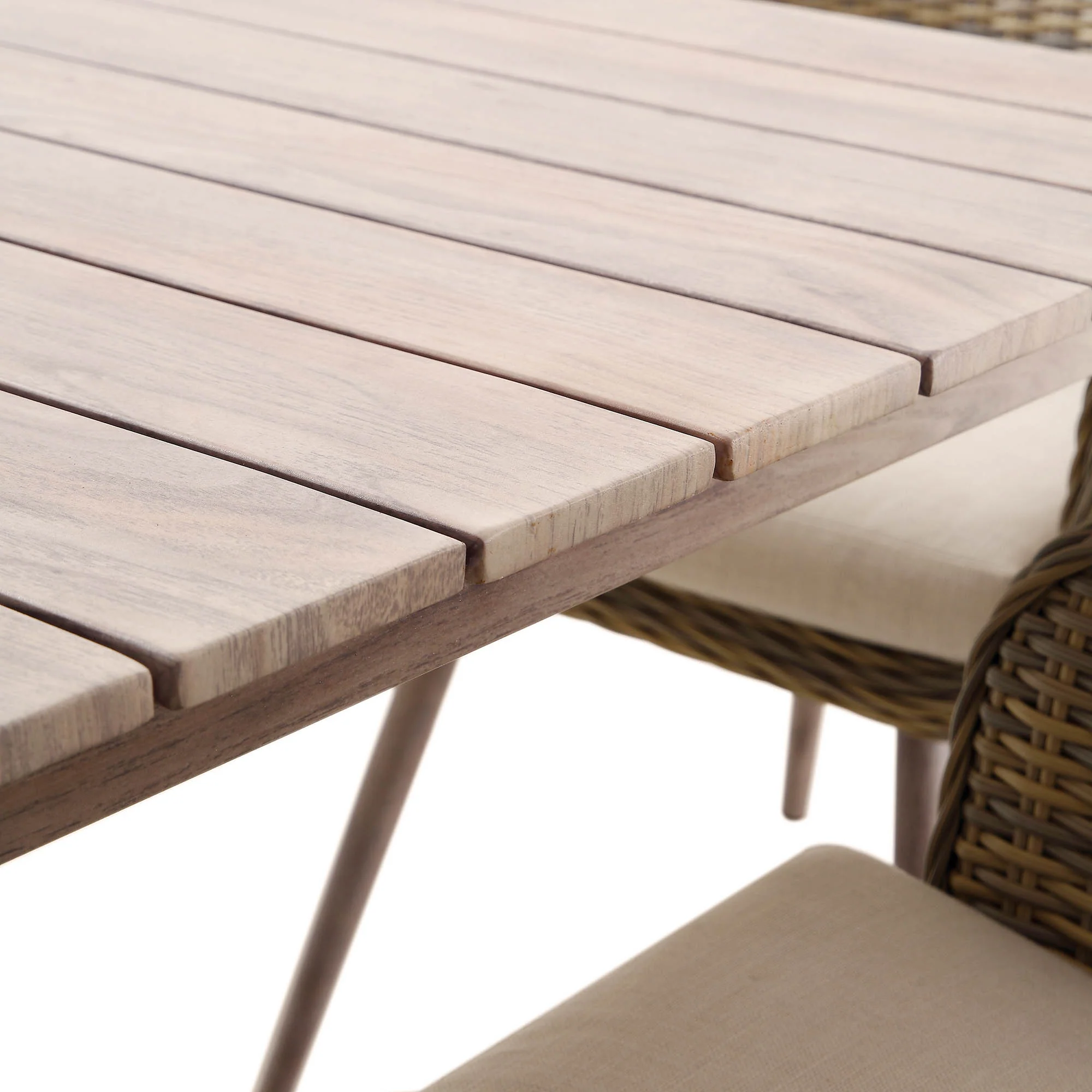 Cliveden Outdoor Aluminium Washed Wood Effect and Round Wicker Rattan 6-Seater Dining Set - Image 12
