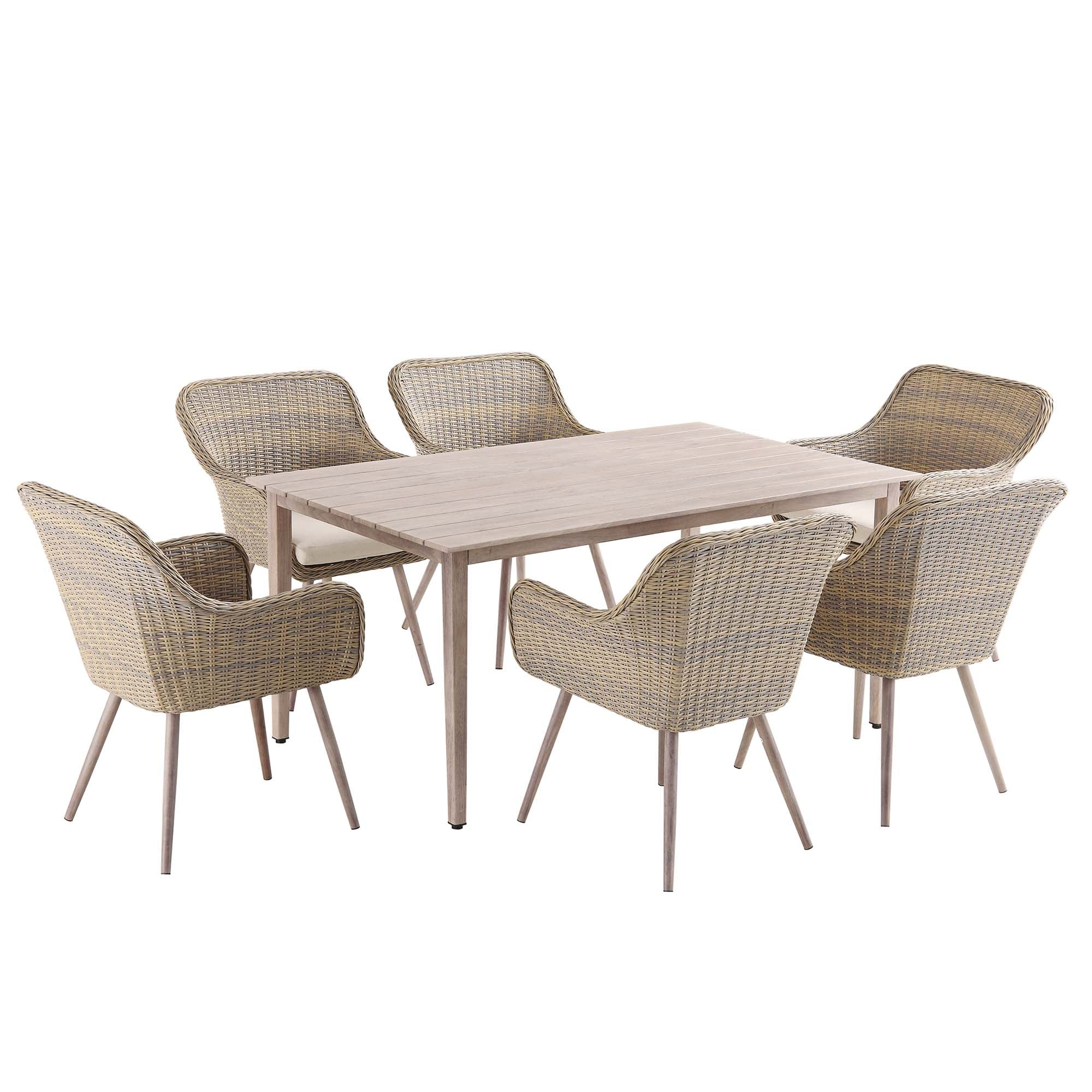Cliveden Outdoor Aluminium Washed Wood Effect and Round Wicker Rattan 6-Seater Dining Set - Image 4
