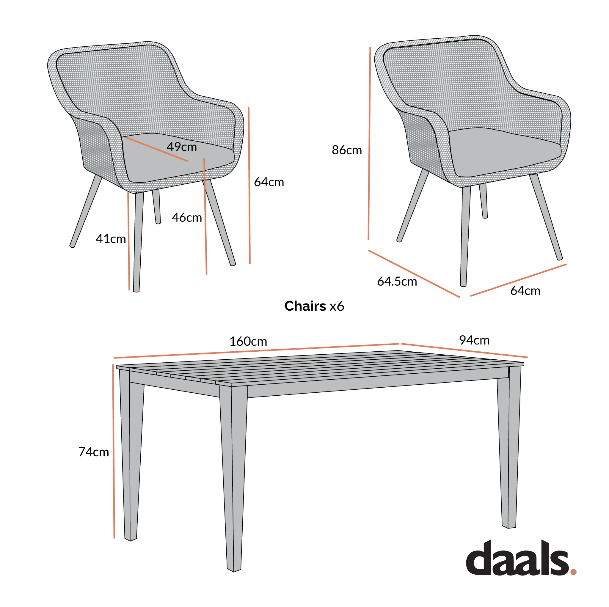 Cliveden Outdoor Aluminium Washed Wood Effect and Round Wicker Rattan 6-Seater Dining Set - Image 6