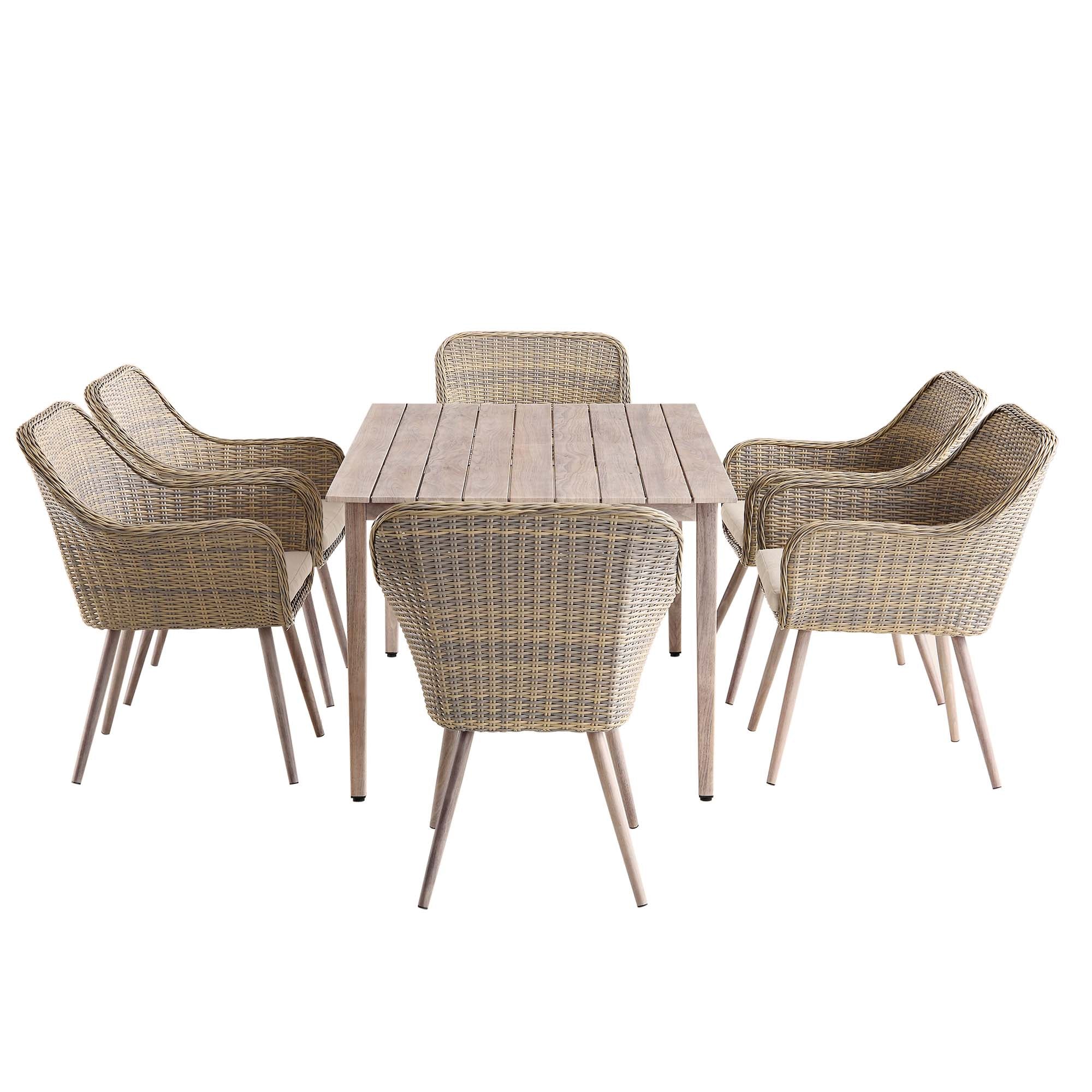 Cliveden Outdoor Aluminium Washed Wood Effect and Round Wicker Rattan 6-Seater Dining Set - Image 8