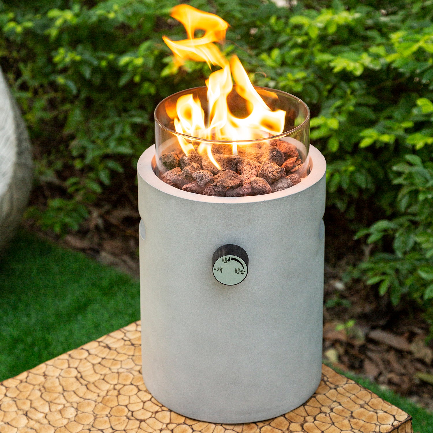 Real Concrete Cylinder Tabletop Fire Pit Lantern 13.6″ (34.5 cm) Tall - Image 2