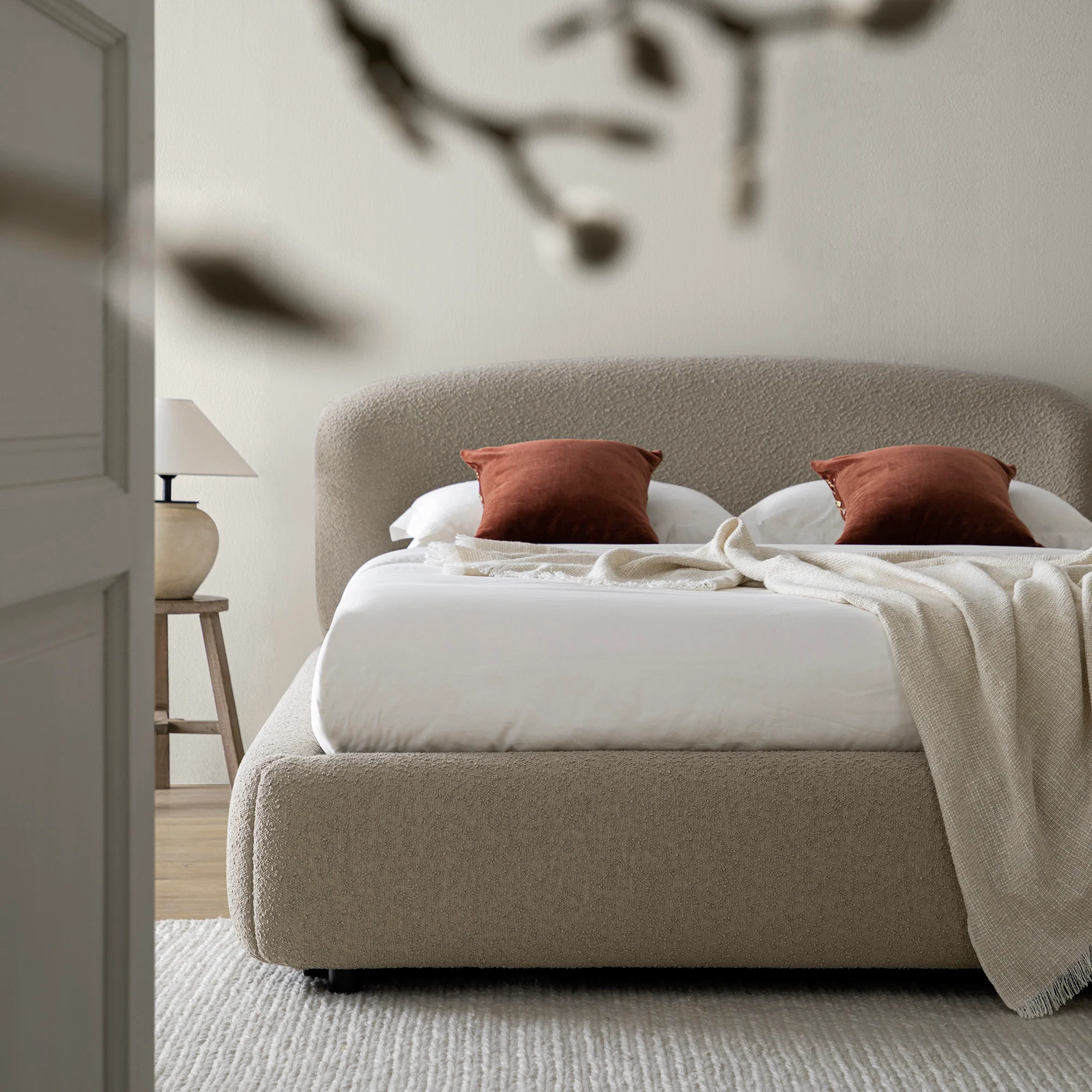 Constance Winged Headboard Ottoman Storage Bed, Light Taupe Boucle - Image 4