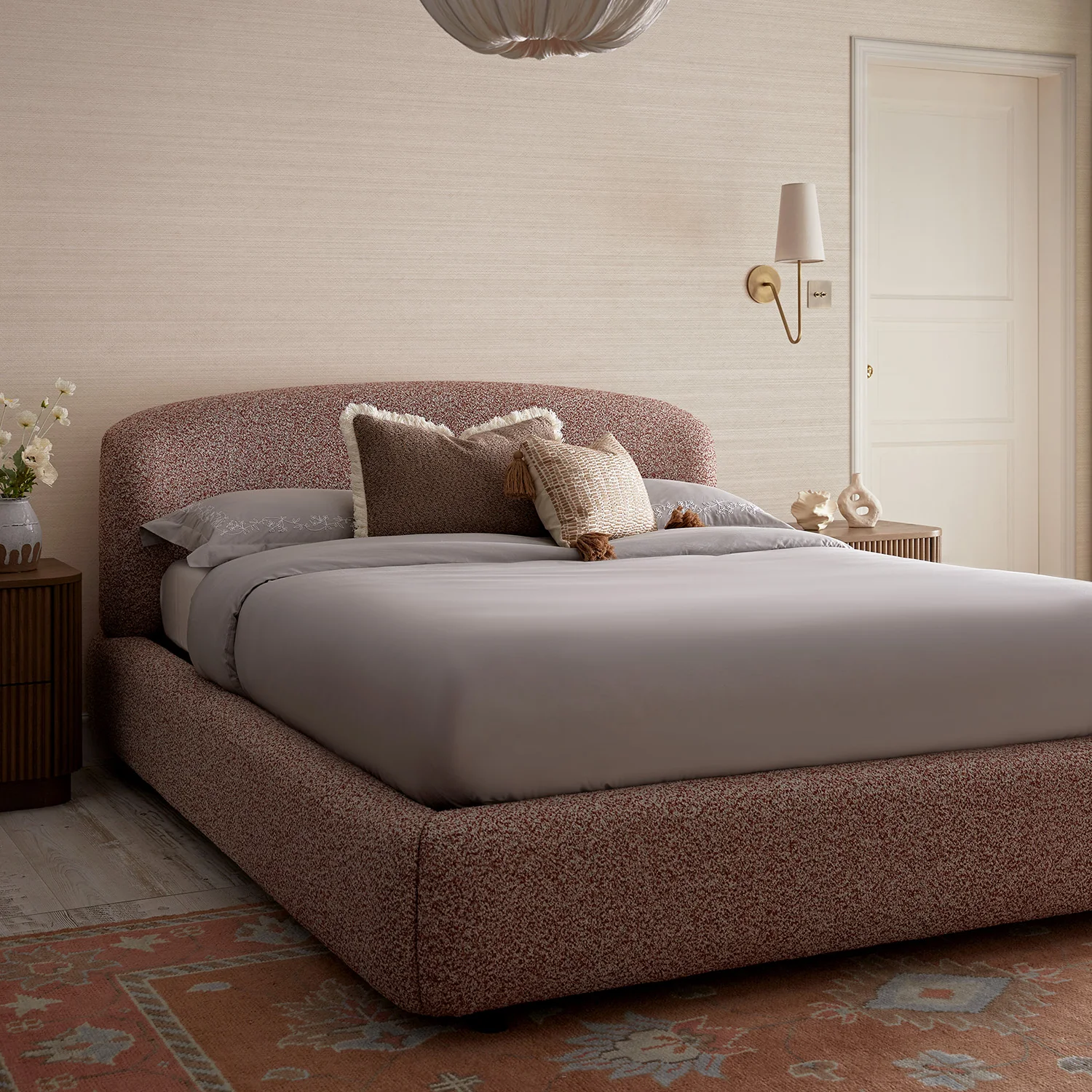 Constance Winged Headboard Ottoman Storage Bed, Musk Blush Boucle - Image 2
