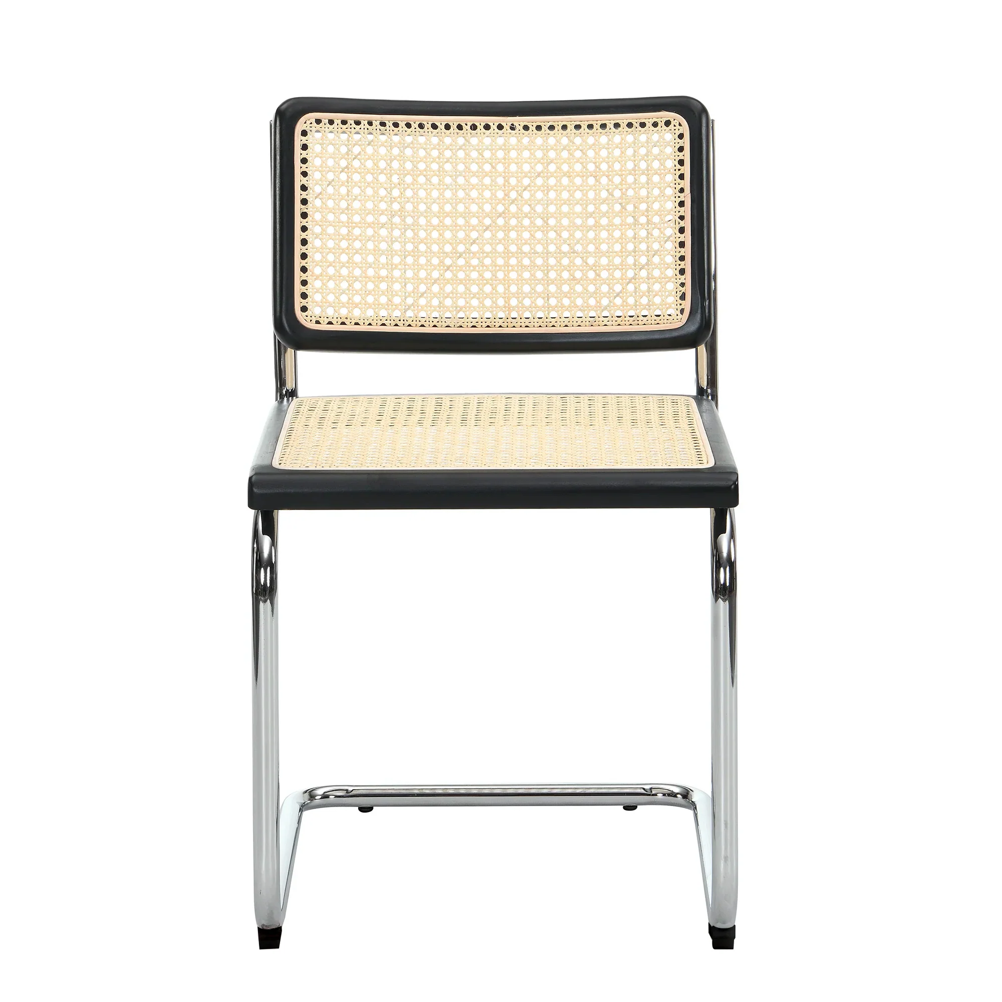 Cosenza Pair of 2 Dining Chairs, Cane & Chrome (Black) - Image 3