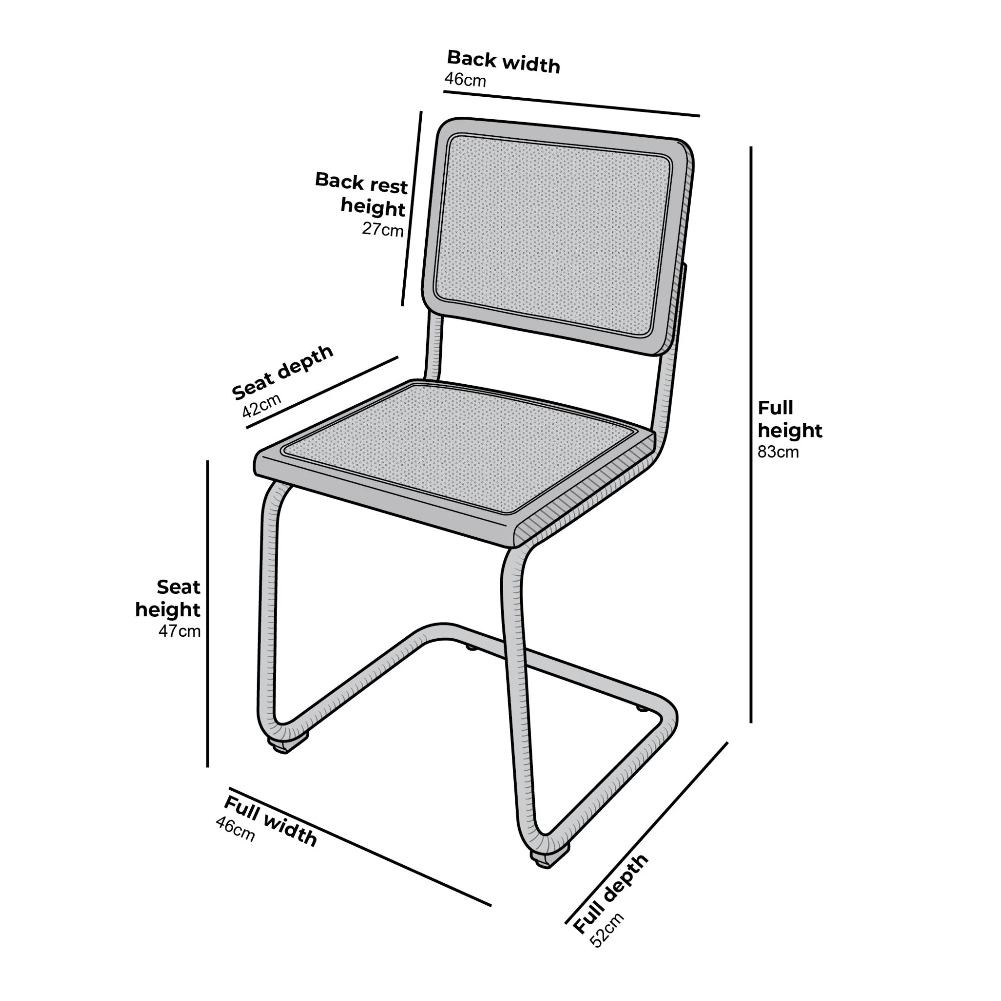 Cosenza Pair of 2 Dining Chairs, Cane & Chrome (Black) - Image 4