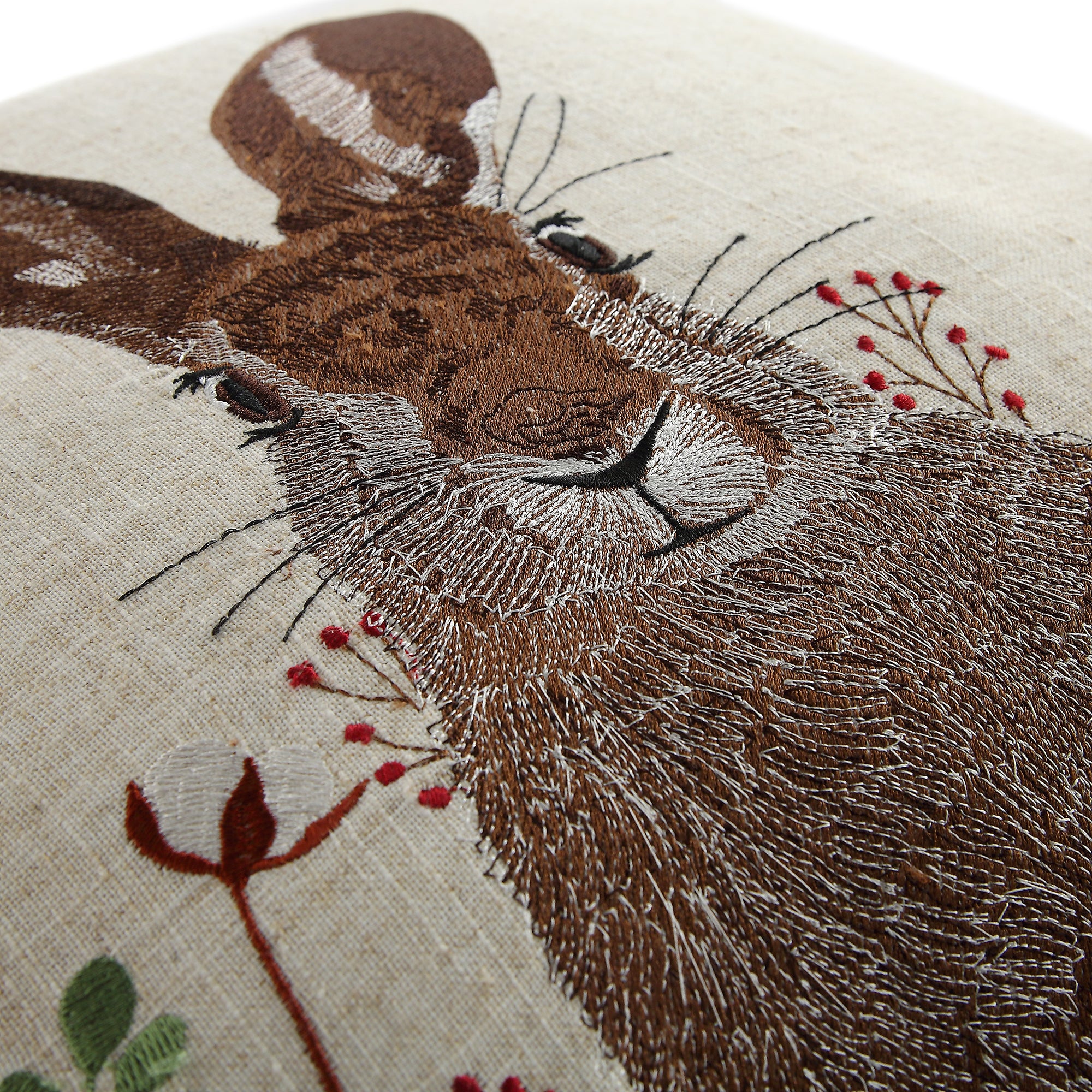 Country Collection Hare Embroidered Linen Blend Cushion - Image 3