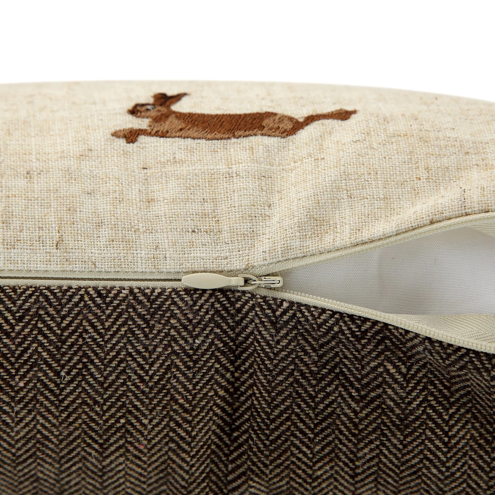 Country Collection Leaping Hare Repeat Embroidered Linen Blend Cushion - Image 8