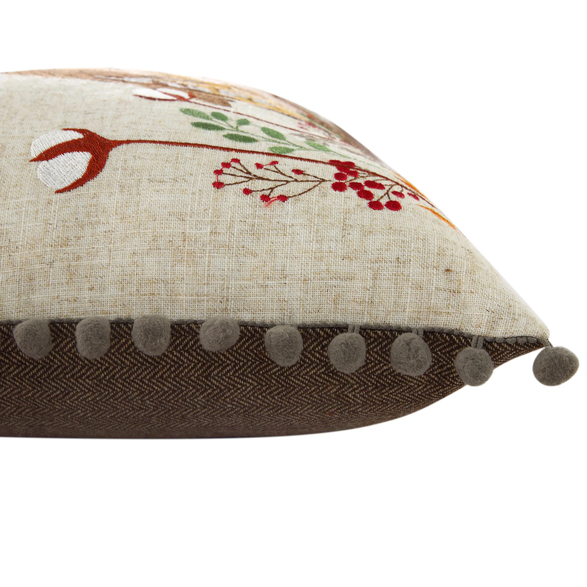 Country Collection Owl Embroidered Linen Blend Cushion - Image 4