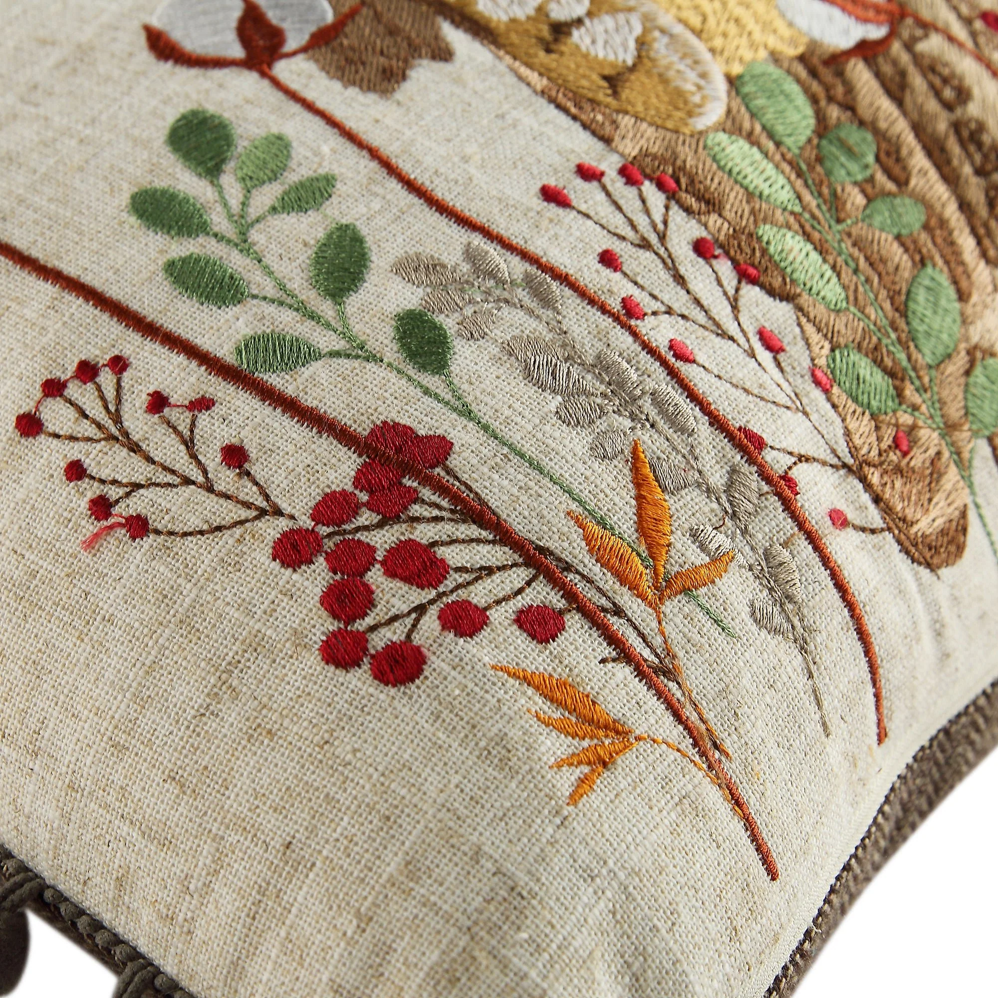 Country Collection Owl Embroidered Linen Blend Cushion - Image 6