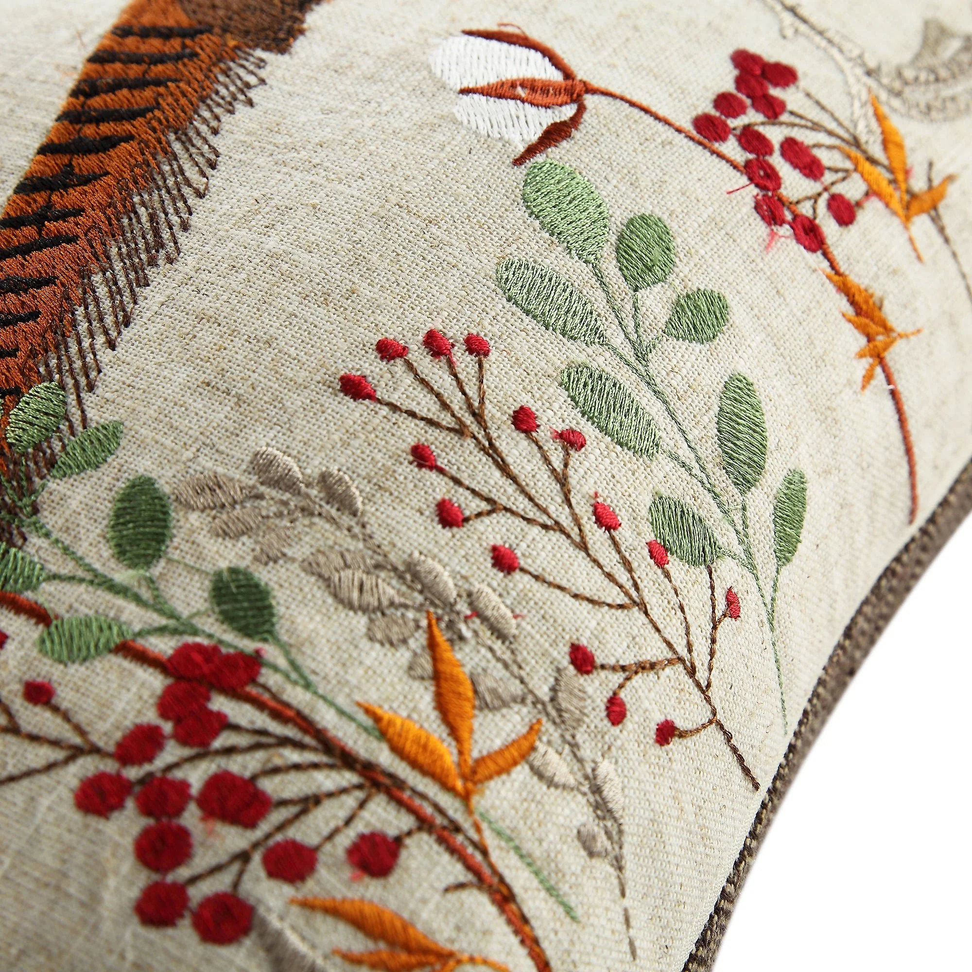 Country Collection Pheasant Embroidered Linen Blend Cushion - Image 7