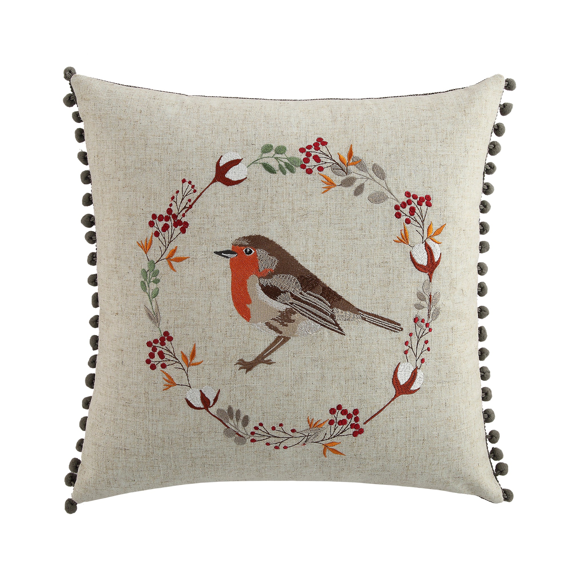 Country Collection Robin Embroidered Linen Blend Cushion - Image 3