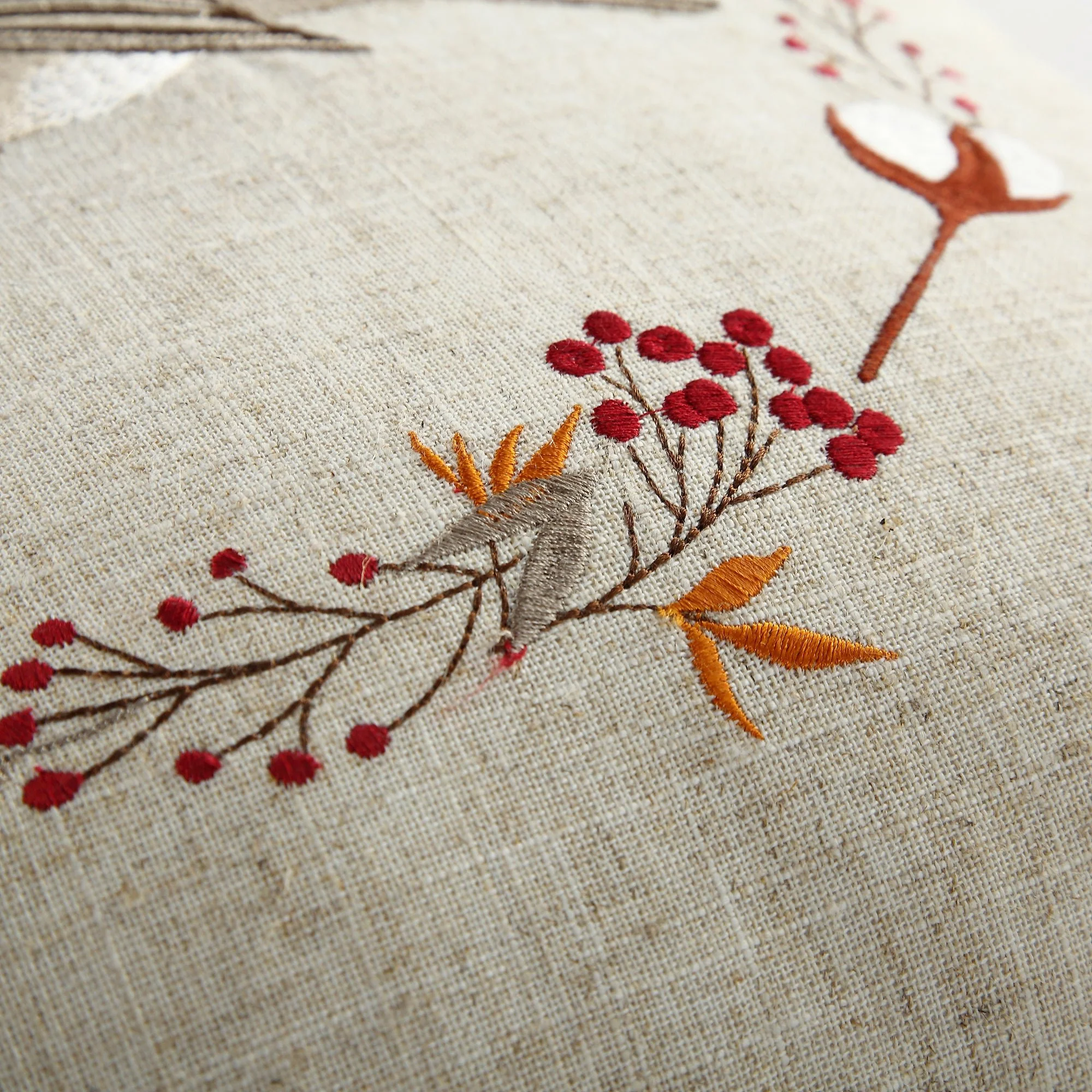Country Collection Robin Embroidered Linen Blend Cushion - Image 7