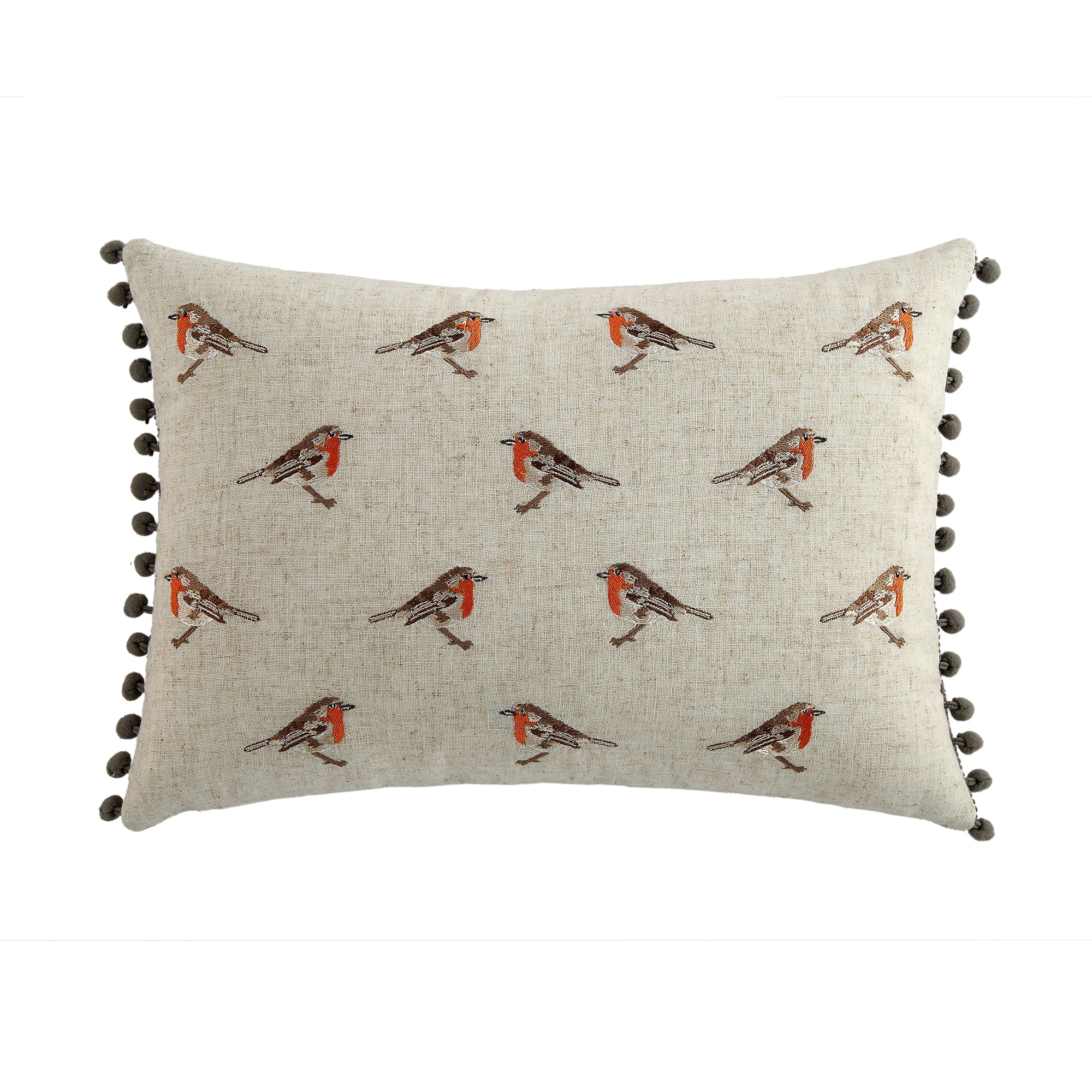 Country Collection Robin Repeat Embroidered Linen Blend Cushion - Image 3