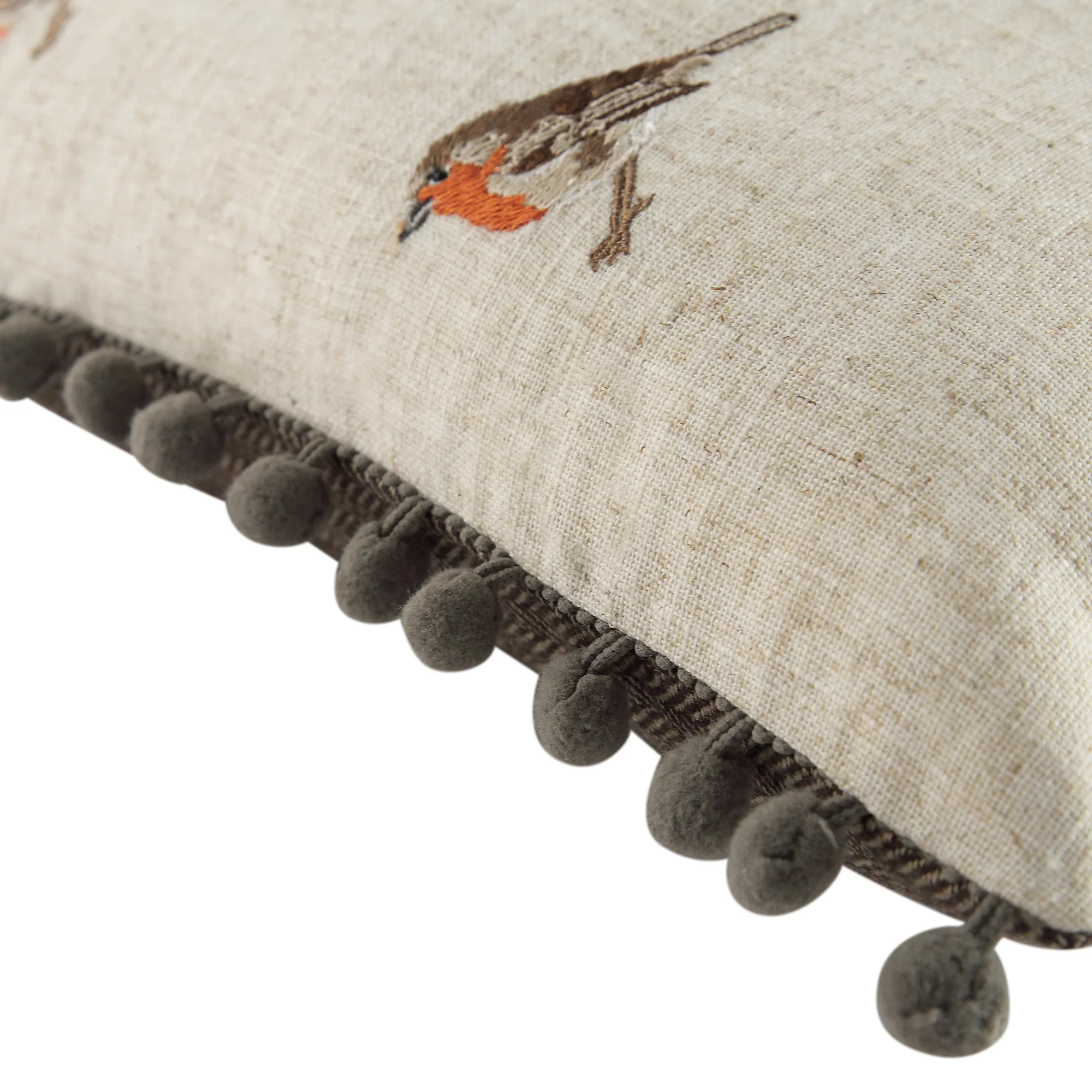 Country Collection Robin Repeat Embroidered Linen Blend Cushion - Image 7