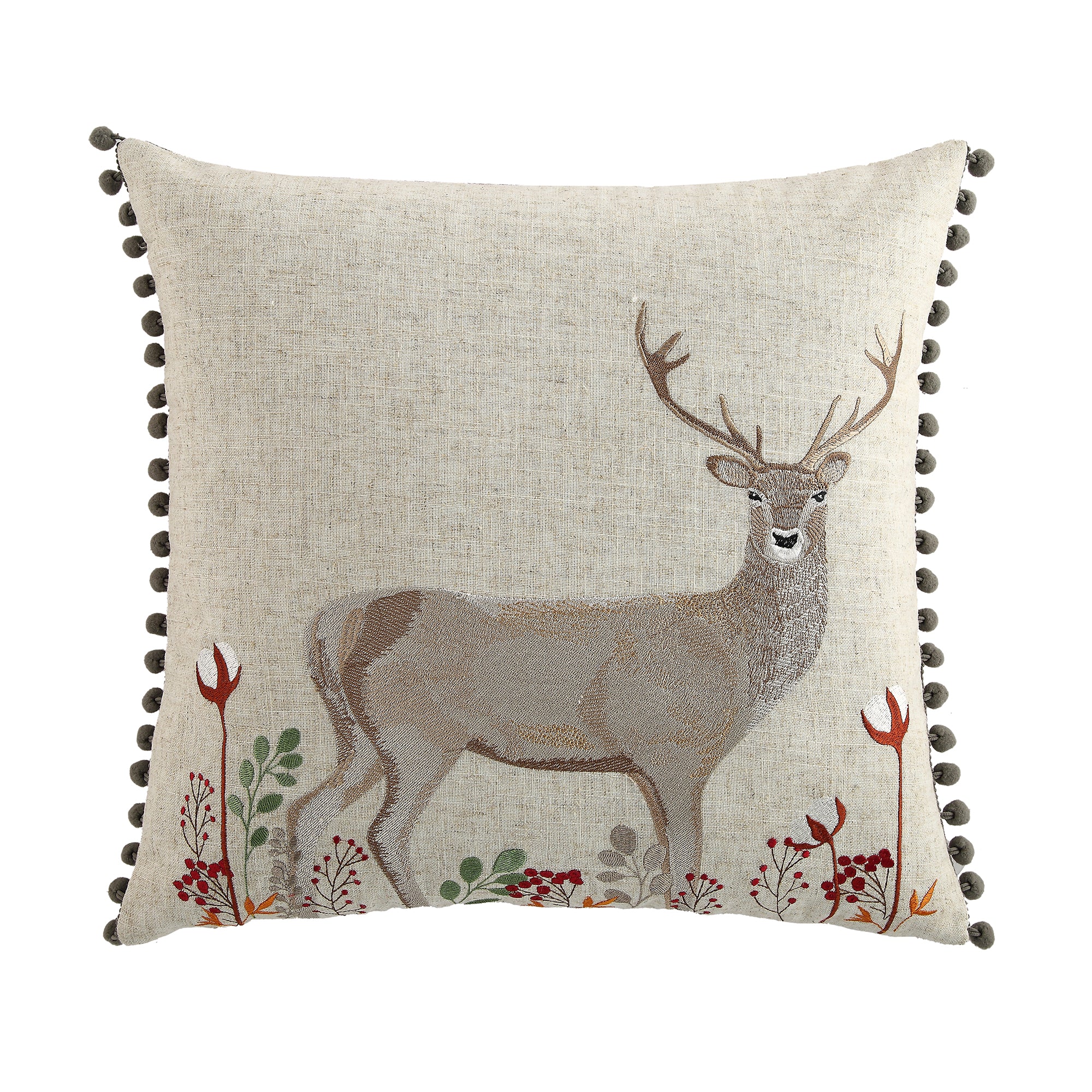 Country Collection Stag Embroidered Linen Blend Cushion - Image 3