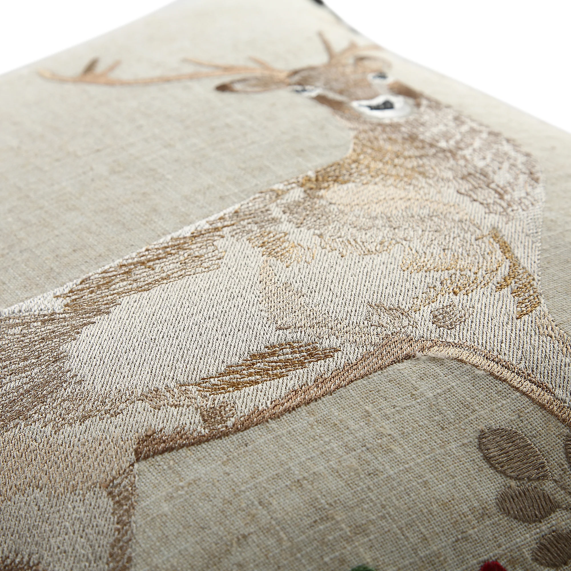 Country Collection Stag Embroidered Linen Blend Cushion - Image 6