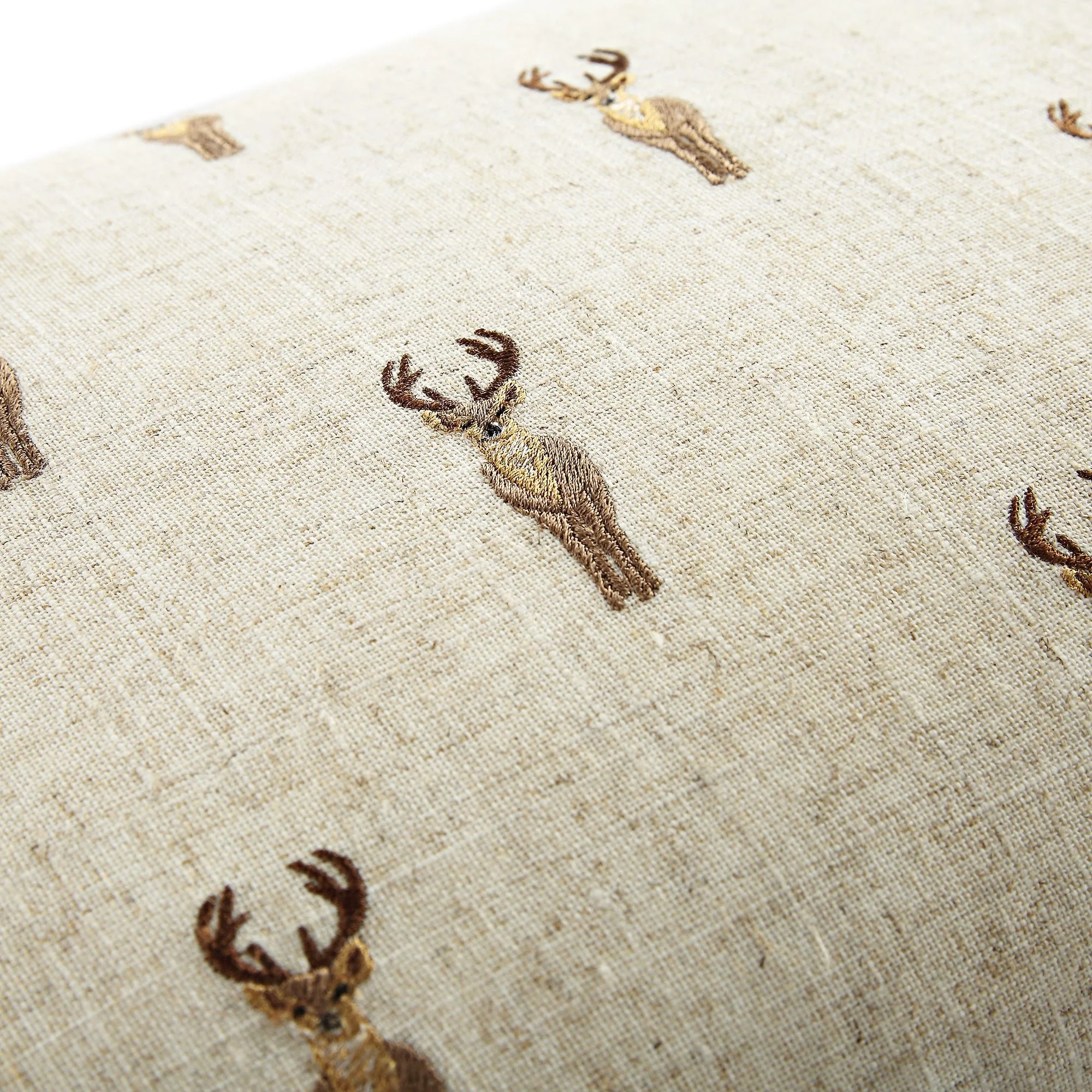 Country Collection Stag Repeat Embroidered Linen Blend Cushion - Image 6