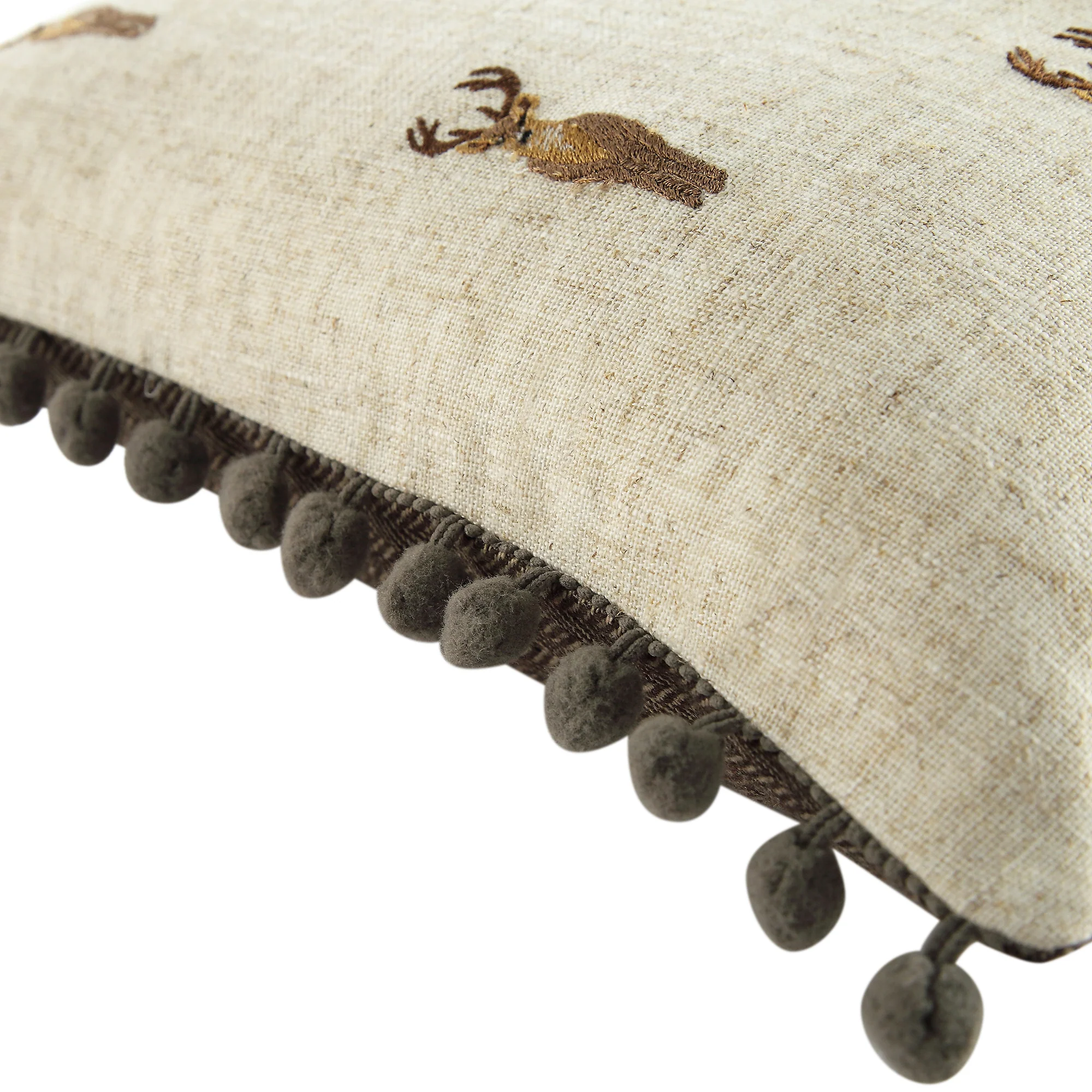 Country Collection Stag Repeat Embroidered Linen Blend Cushion - Image 7