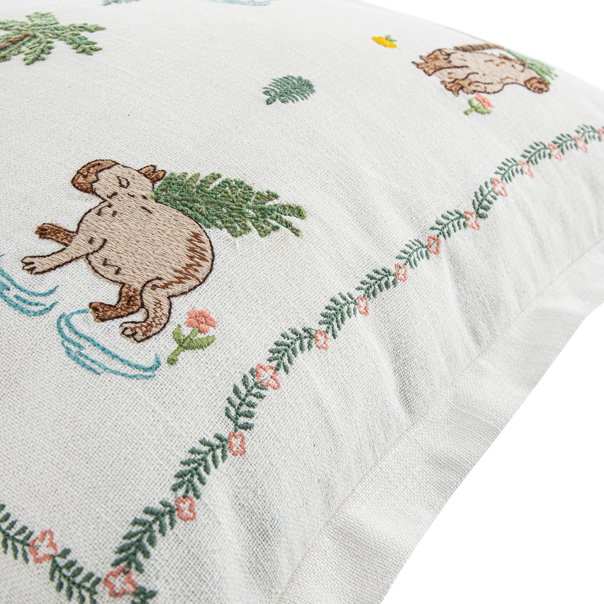 Whimsical Animals Capybaras and Yuzu Hand Embroidered Cushion - Image 3