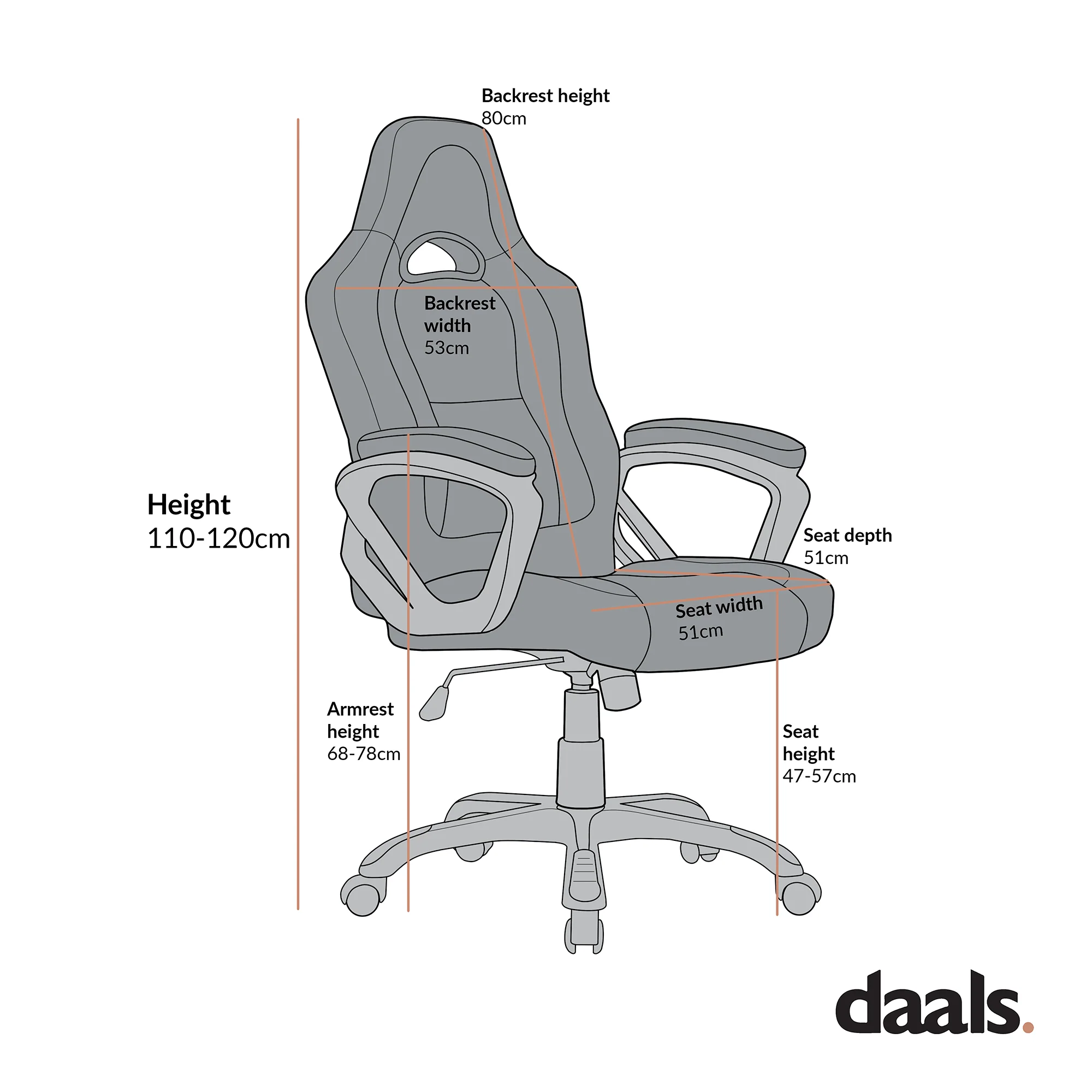Gaming Racing Sport Swivel Office Chair in Black & Orange - Image 3