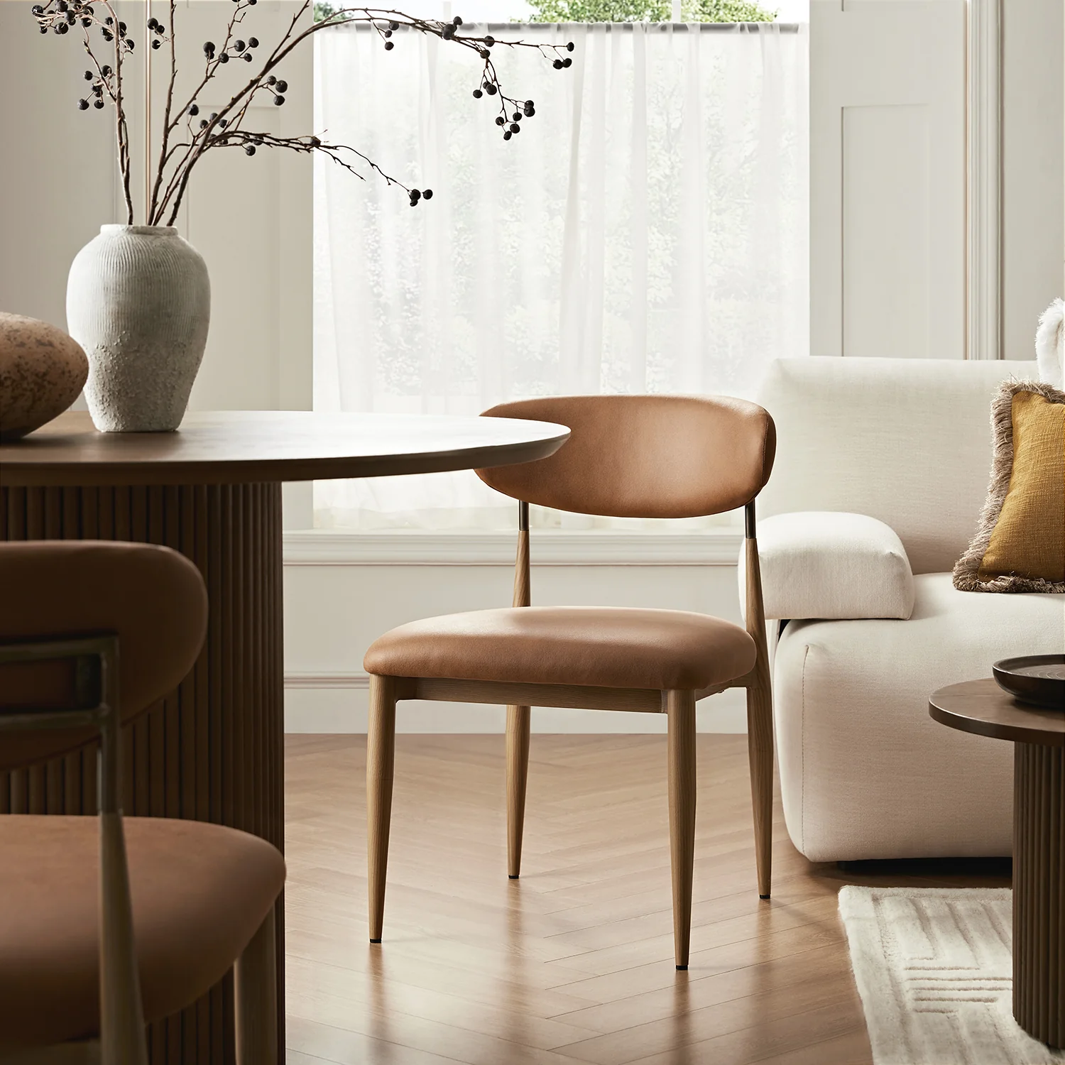 Dagmar Set of 2 Dining Chairs, Chestnut Faux Leather | Natural Frame - Image 2