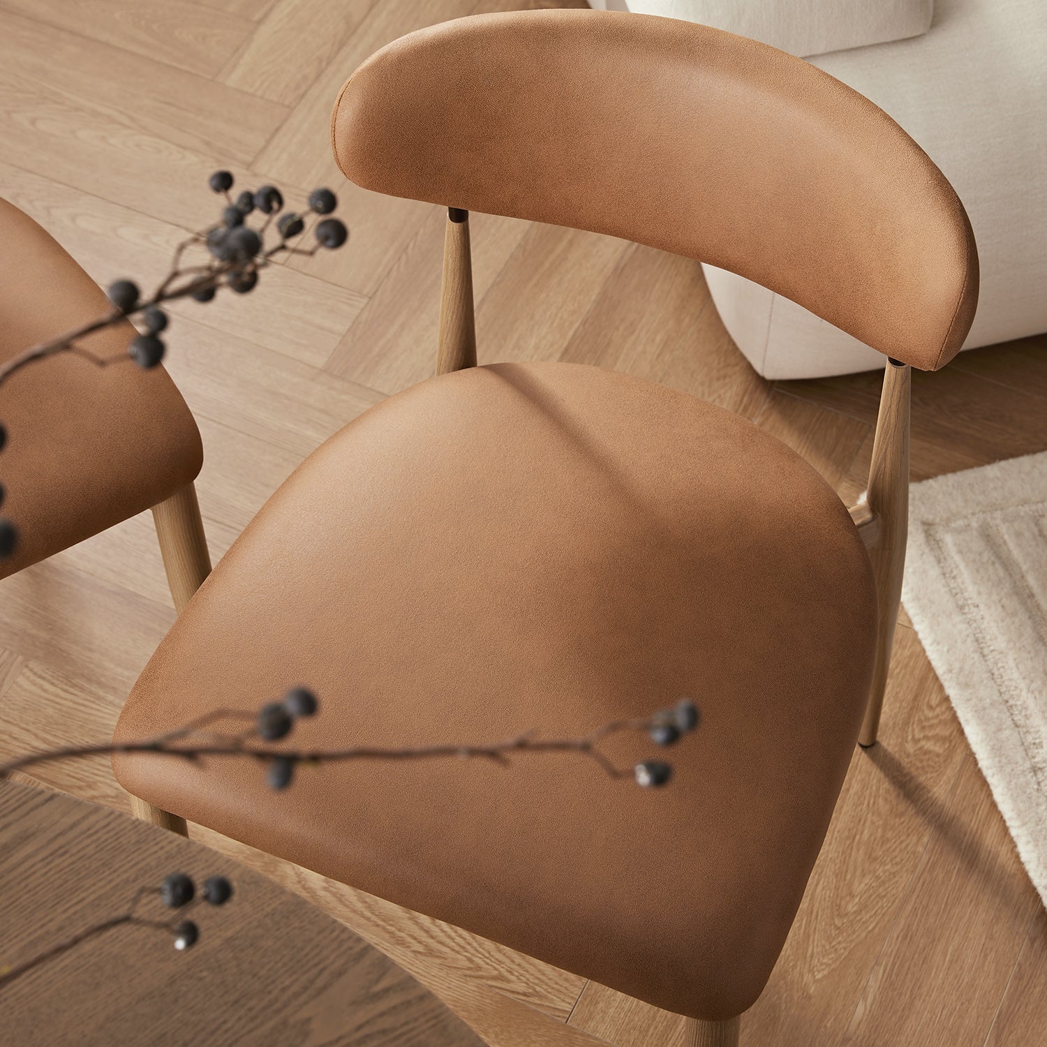 Dagmar Set of 2 Dining Chairs, Chestnut Faux Leather | Natural Frame - Image 4
