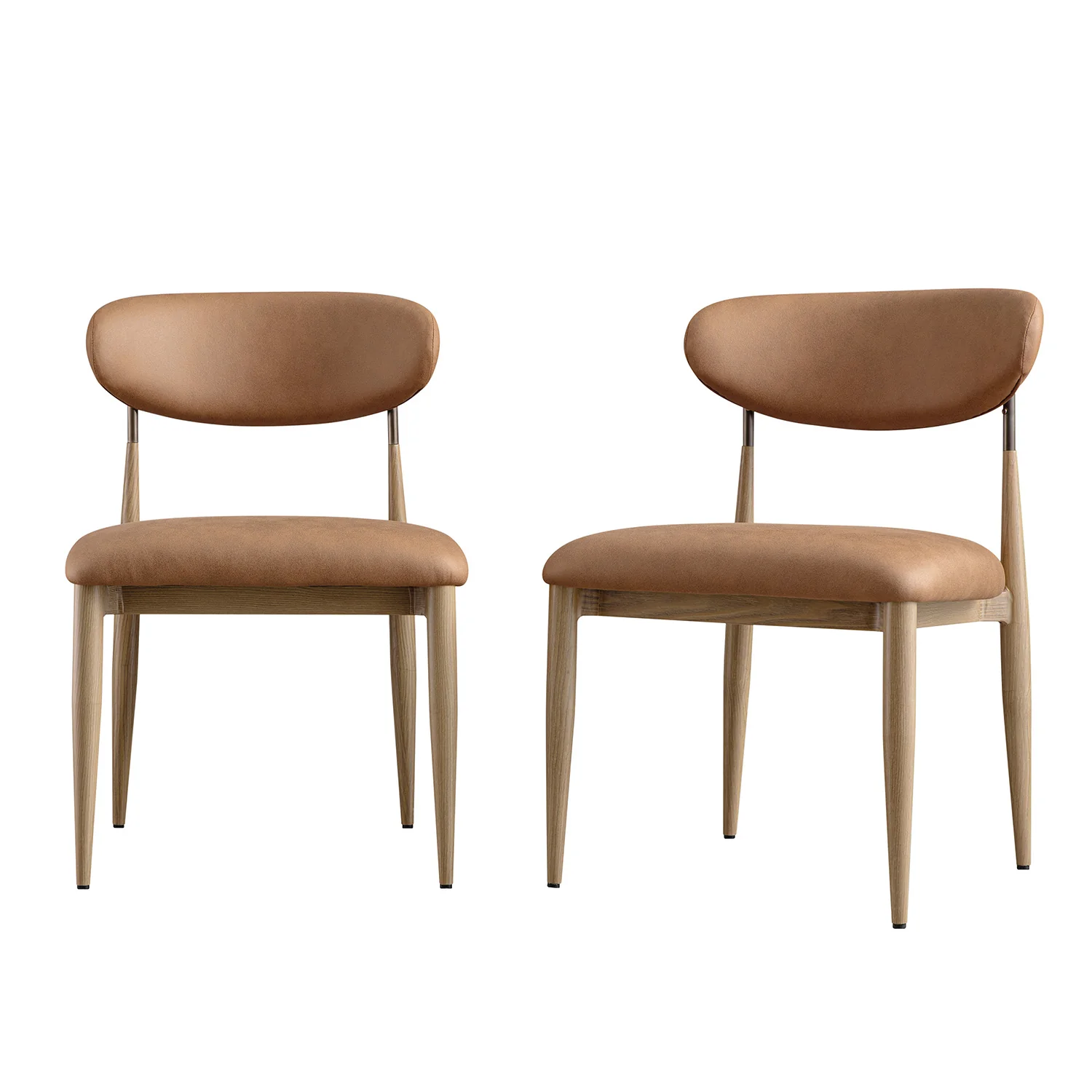 Dagmar Set of 2 Dining Chairs, Chestnut Faux Leather | Natural Frame - Image 7