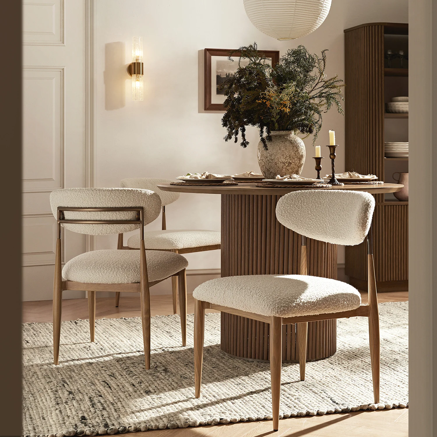 Dagmar Set of 2 Dining Chairs, Ecru Boucle | Natural Frame - Image 2