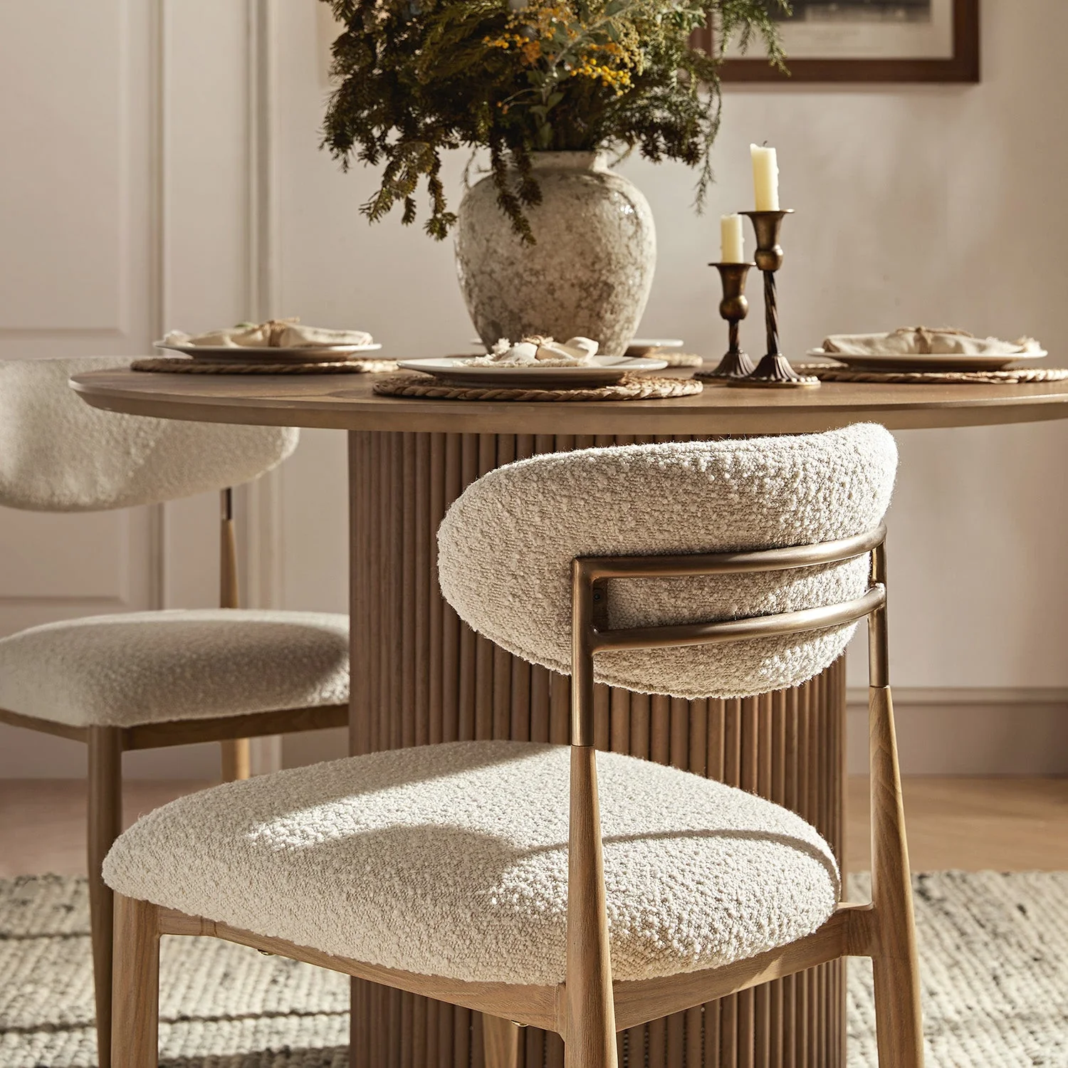 Dagmar Set of 2 Dining Chairs, Ecru Boucle | Natural Frame - Image 4