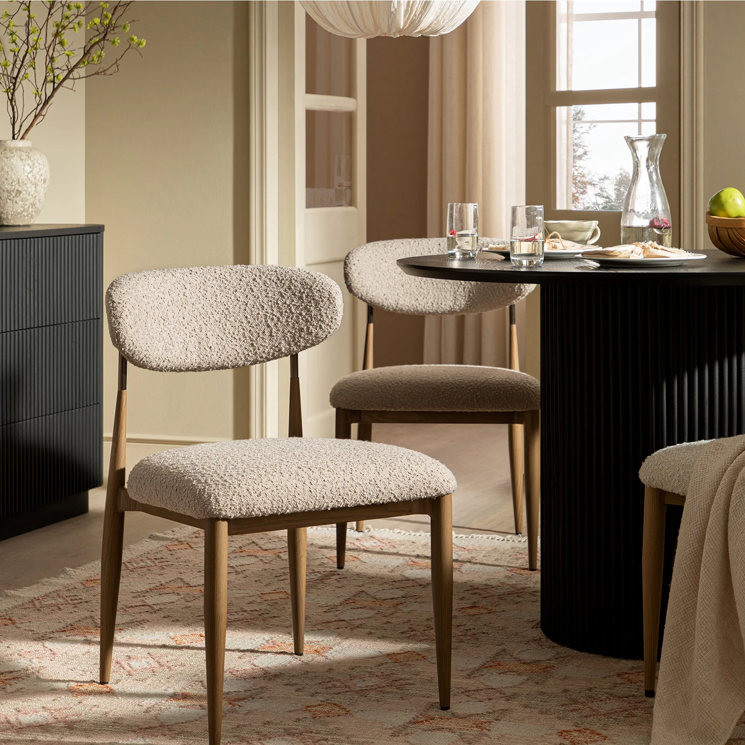 Dagmar Set of 2 Dining Chairs, Light Taupe Boucle | Silver Oak Frame - Image 2
