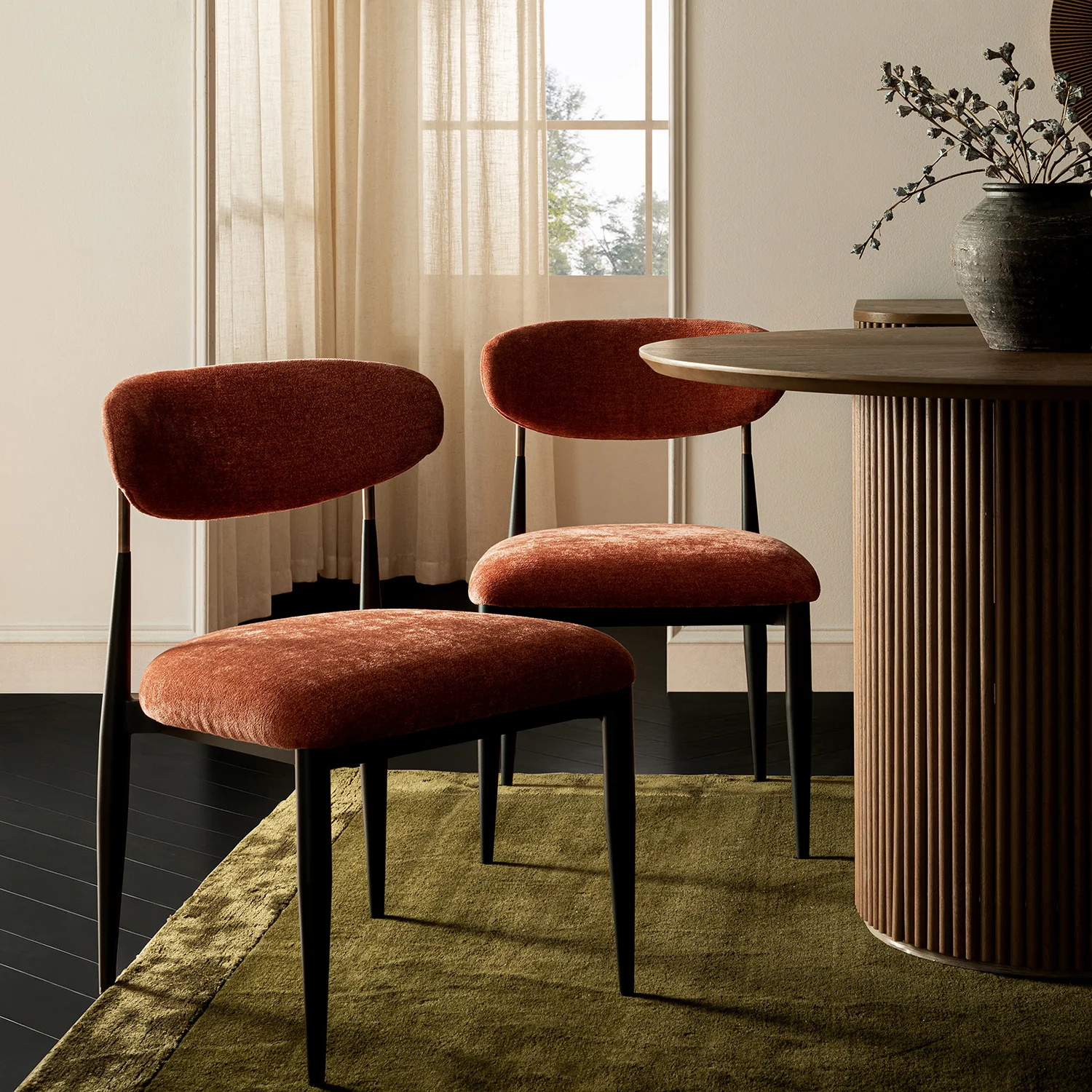 Dagmar Set of 2 Dining Chairs, Rust Chenille | Black Frame - Image 2