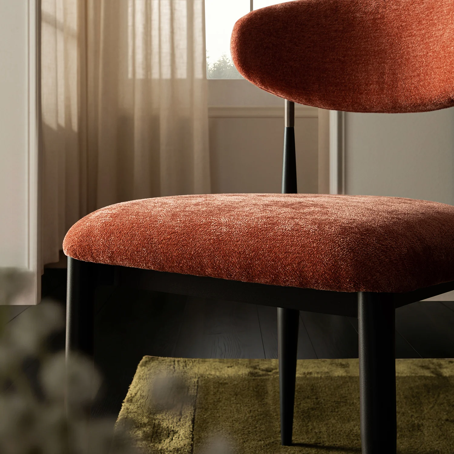 Dagmar Set of 2 Dining Chairs, Rust Chenille | Black Frame - Image 5