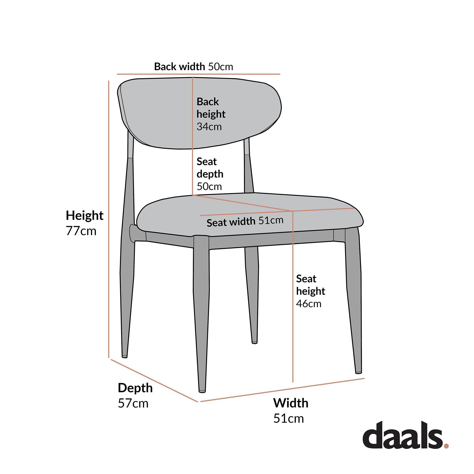 Dagmar Set of 2 Dining Chairs, Rust Chenille | Black Frame - Image 9