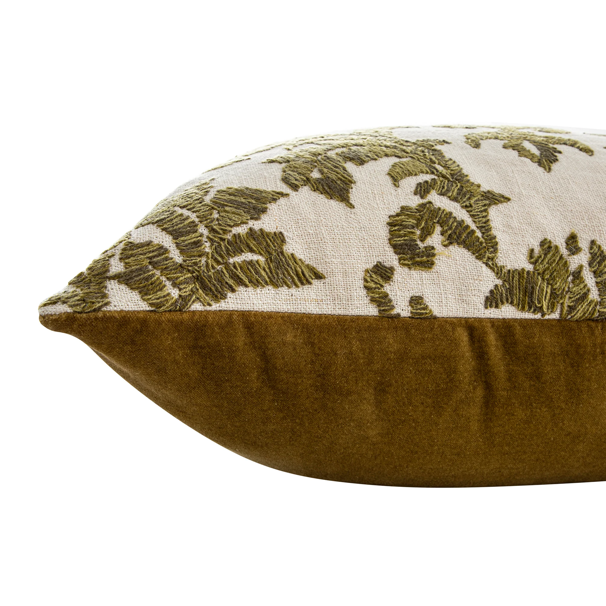 Damask Moss Green Wool Embroidered Cushion - Image 5