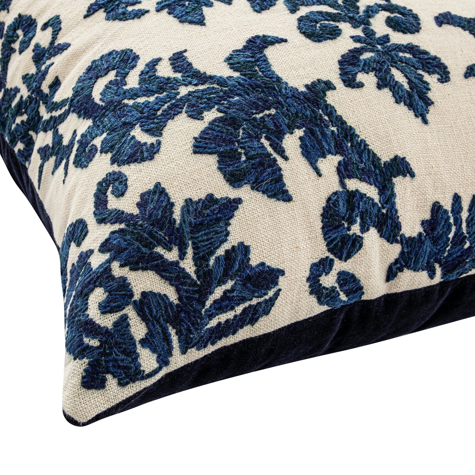 Damask Sapphire Wool Embroidered Cushion - Image 6
