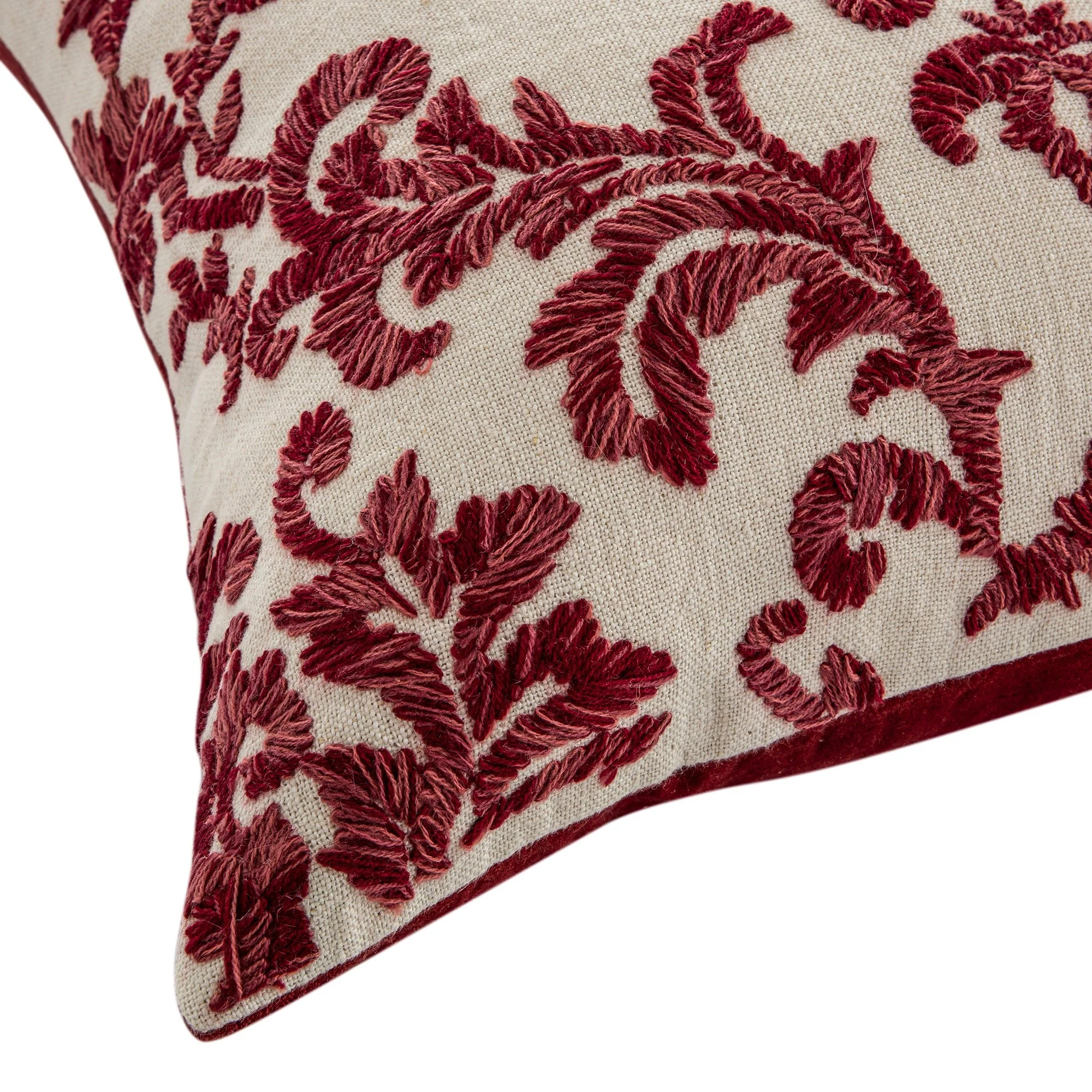 Damask Scarlet Red Wool Embroidered Cushion - Image 5