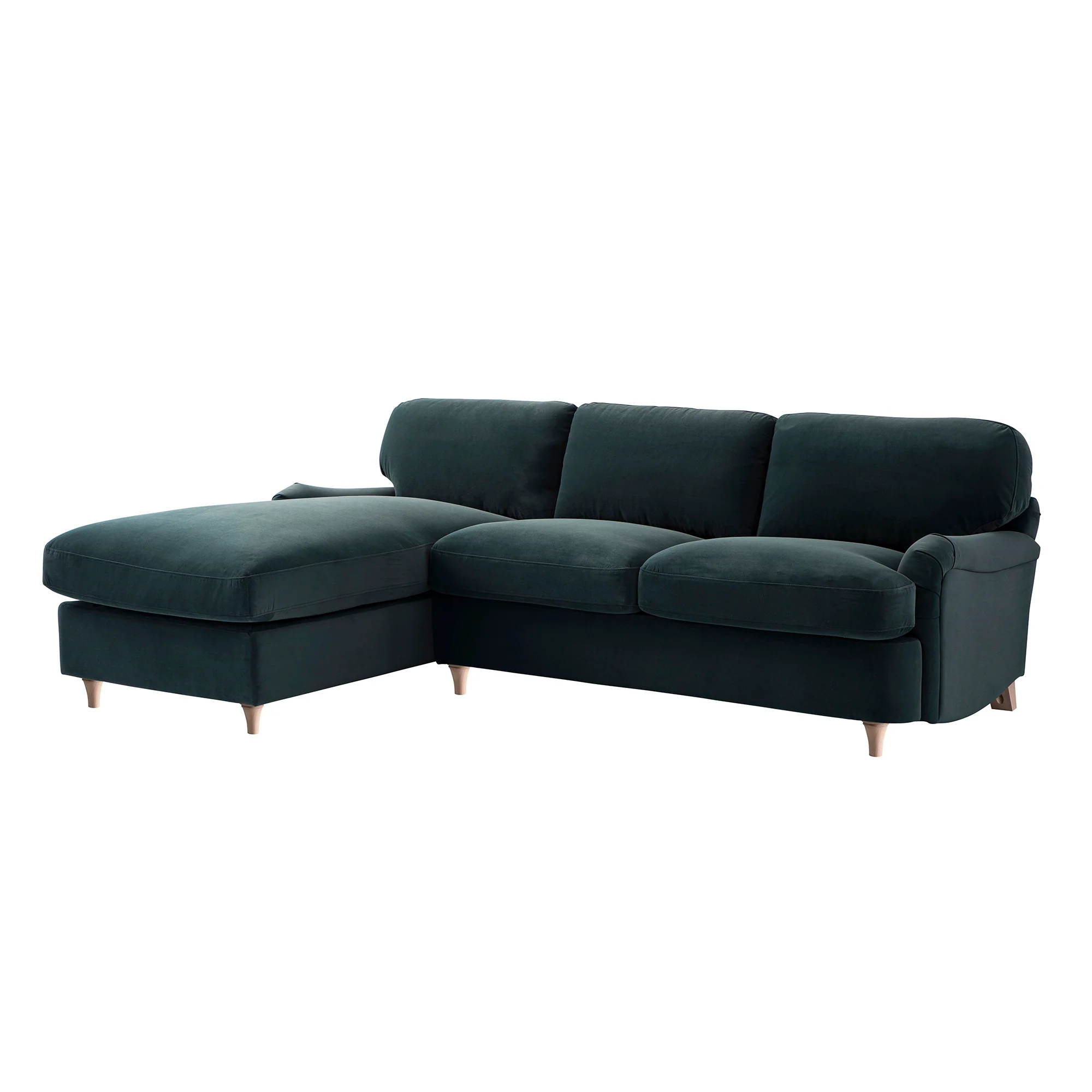Daphnis Aegean Blue Velvet Sofa Bed, Grande Chaise Left Hand Facing - Image 11