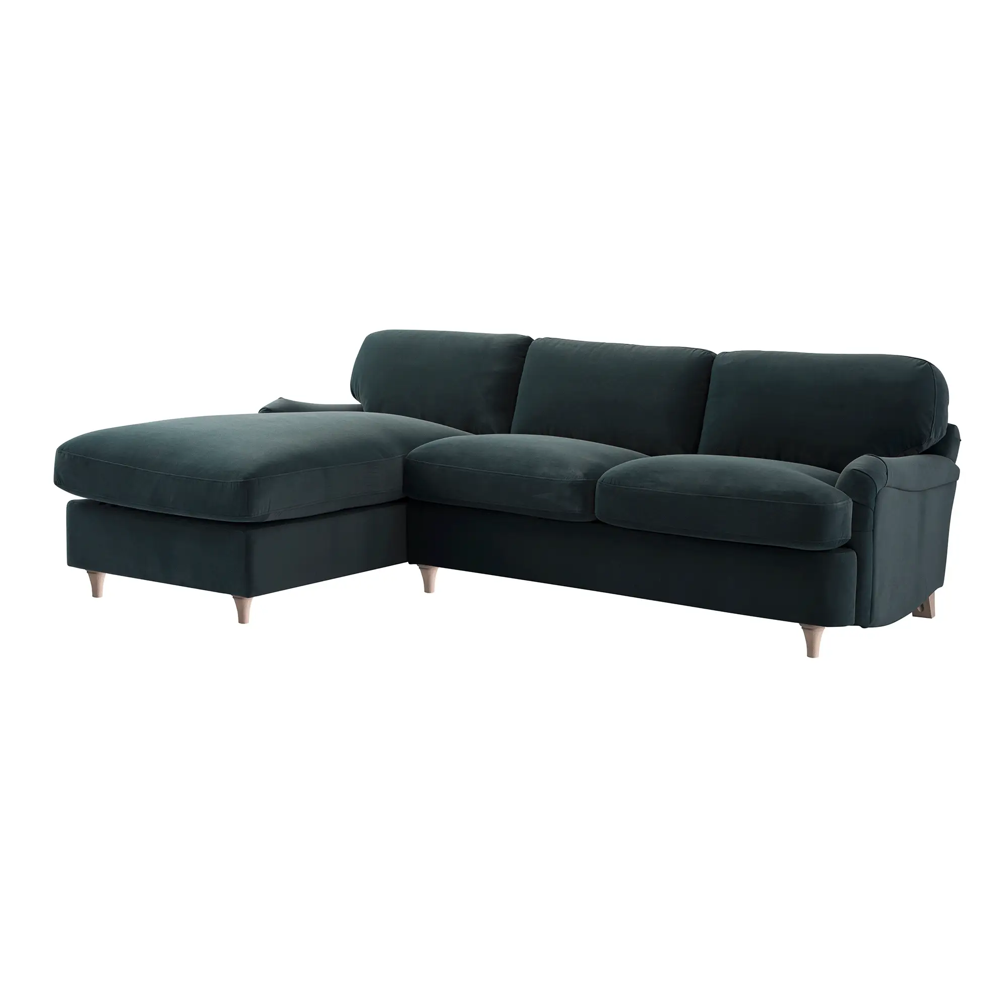 Daphnis Aegean Blue Velvet Sofa Bed, Grande Chaise Left Hand Facing - Image 12