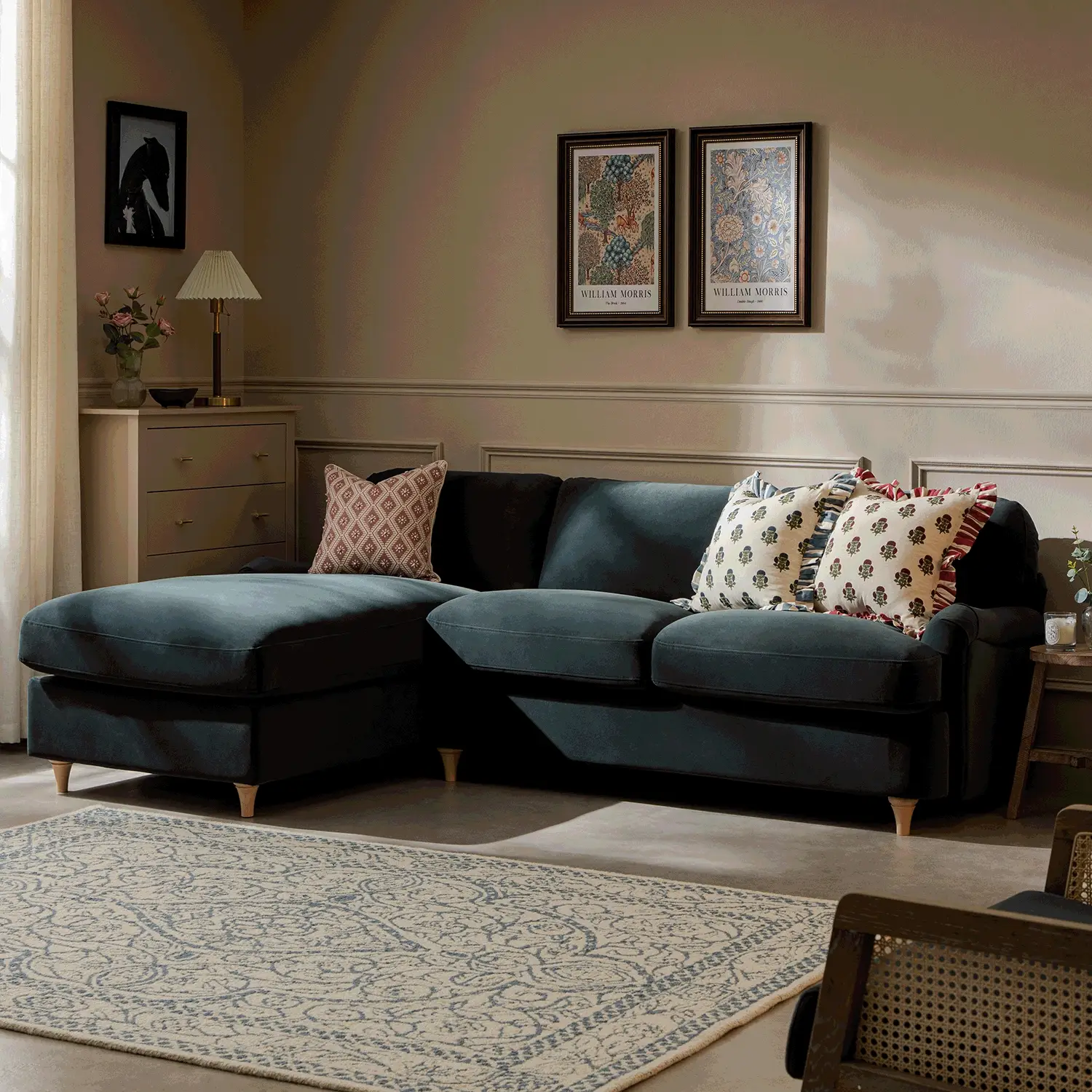 Daphnis Aegean Blue Velvet Sofa Bed, Grande Chaise Left Hand Facing - Image 2