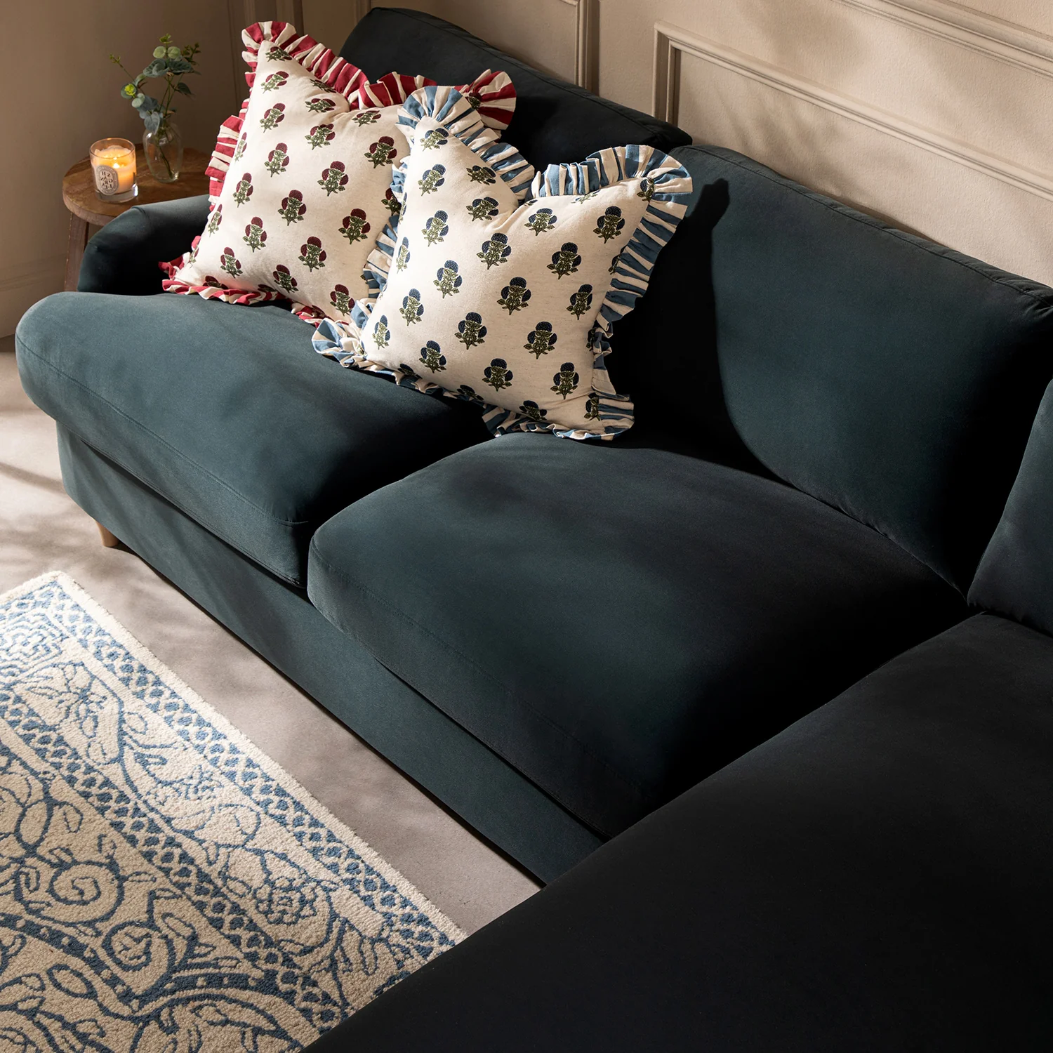 Daphnis Aegean Blue Velvet Sofa Bed, Grande Chaise Right Hand Facing - Image 6