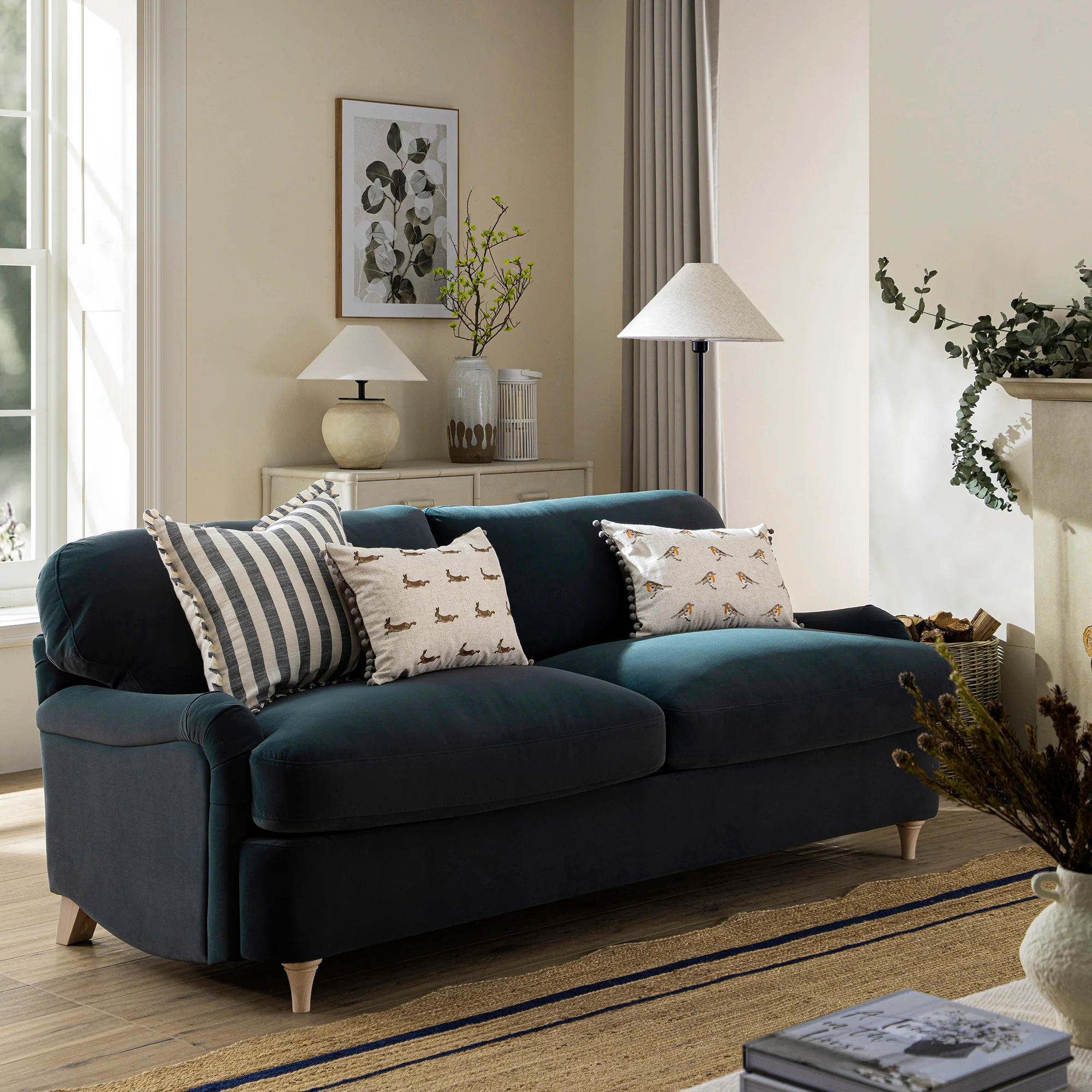 Daphnis Aegean Blue Velvet Sofa Bed, Large 3-Seater - Image 2