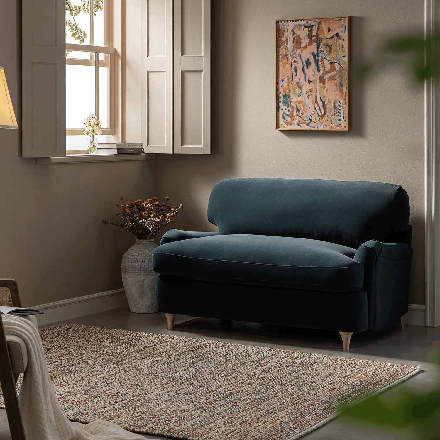 Daphnis Aegean Blue Velvet Sofa Bed, Loveseat - Image 2