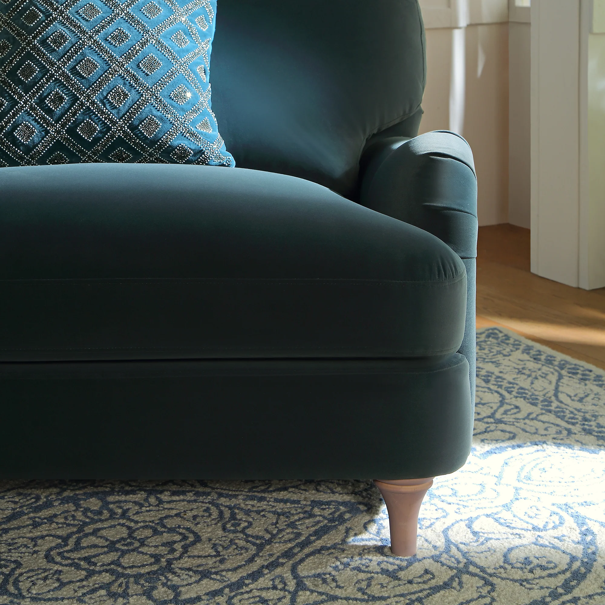 Daphnis Aegean Blue Velvet Sofa, Loveseat - Image 3