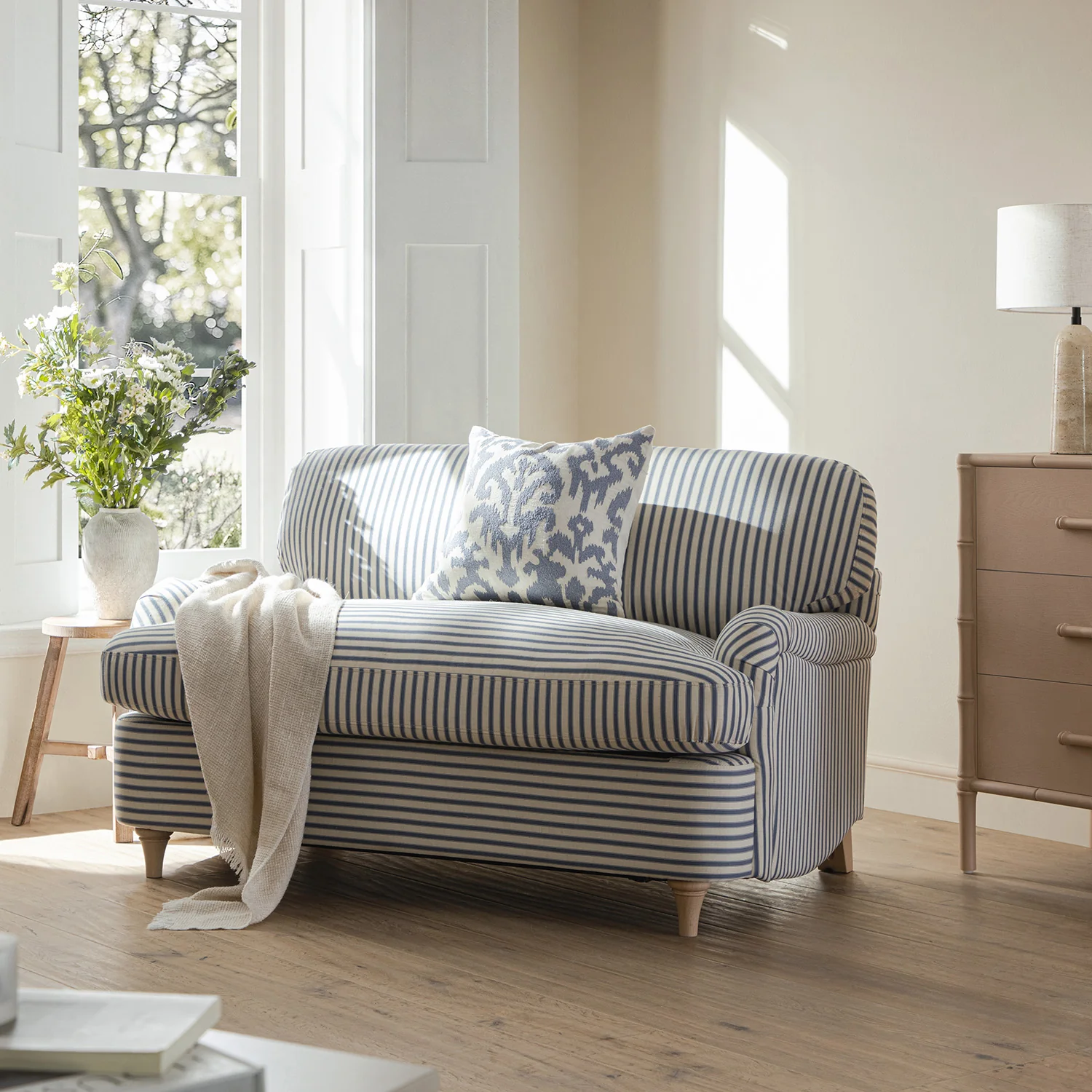 Daphnis Blue Striped Linen Blend Fabric Sofa Bed, Loveseat - Image 2